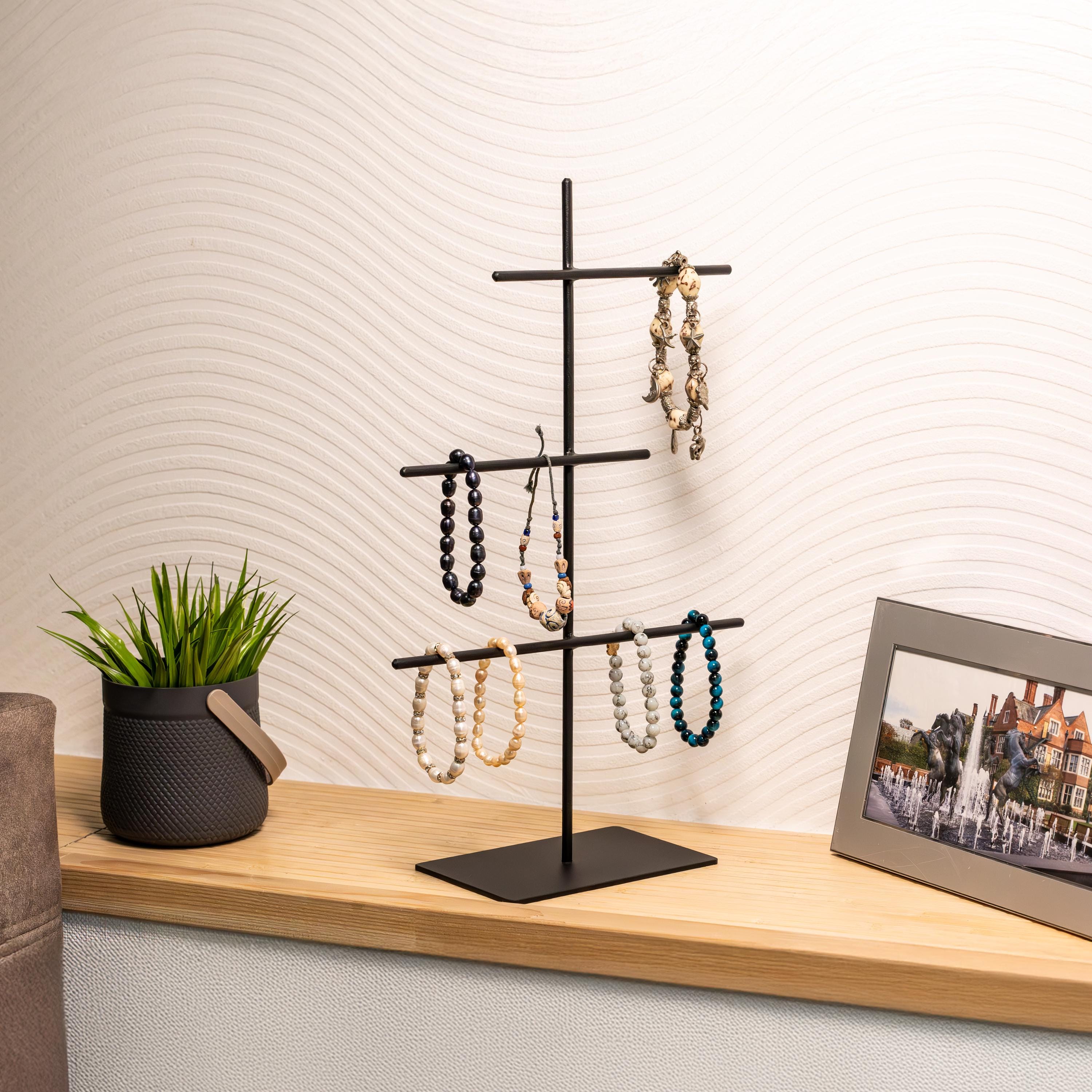Modern Metal Jewelry Organizer Stand: Necklace, Earring & Watch Display