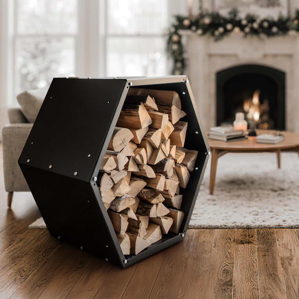 Hexagonal Log Rack  Modular Firewood Storage for Indoor & Outdoor Use