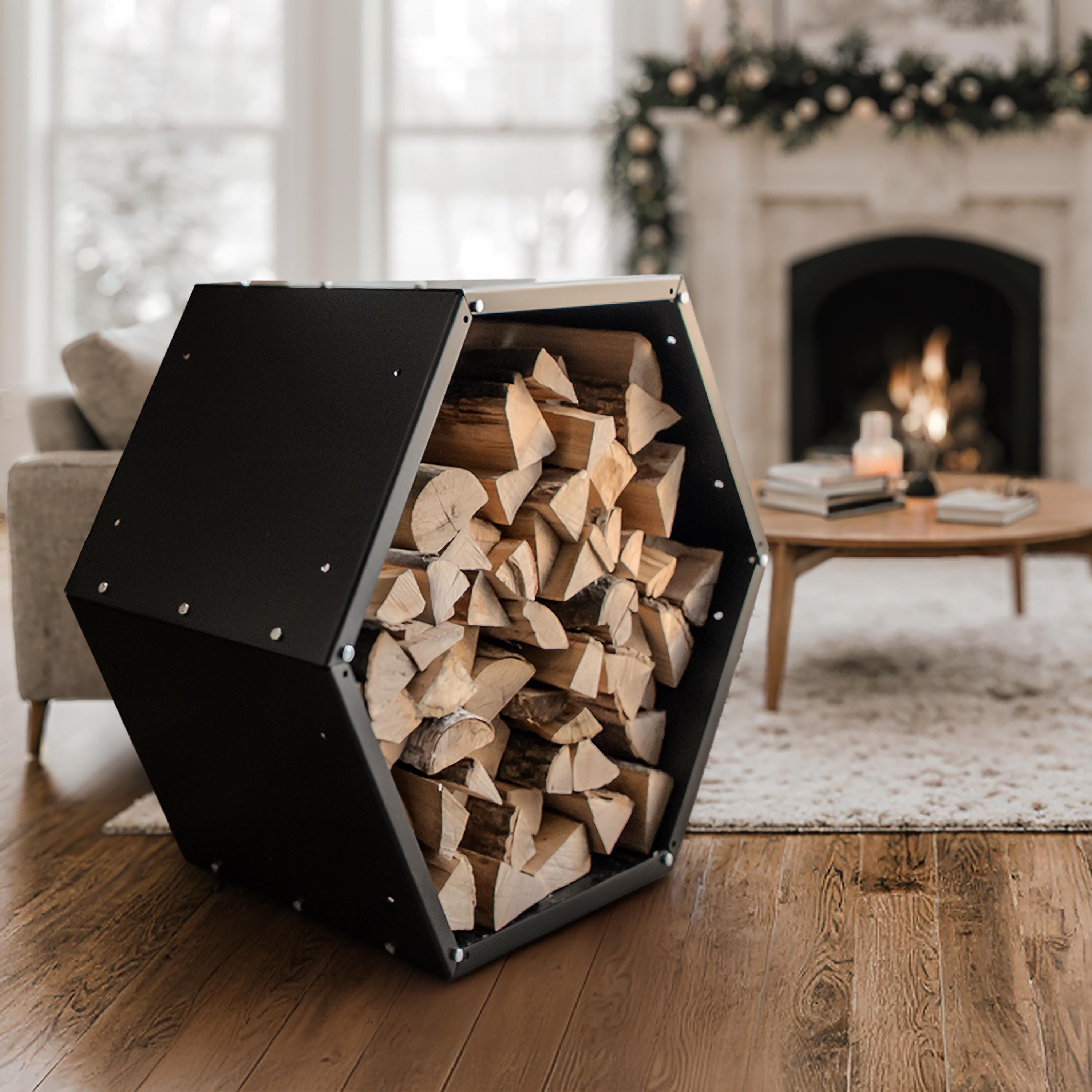 Handmade Metal Firewood Rack: Modern Indoor|Outdoor Log Holder