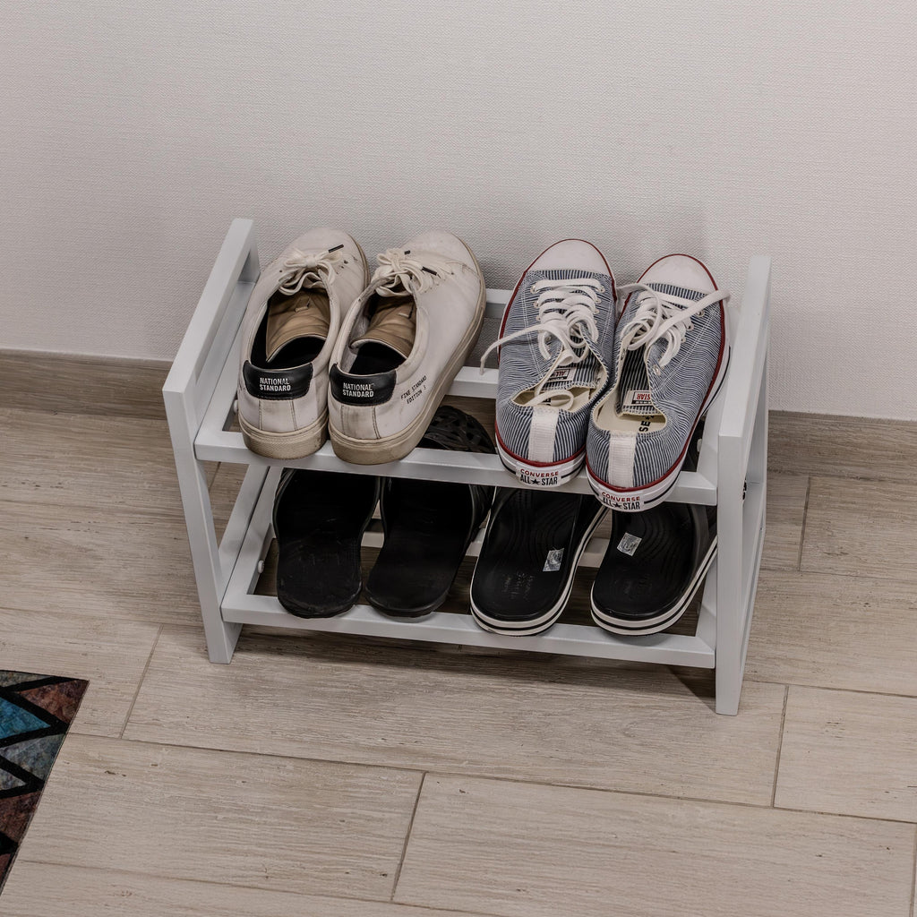 Metal Shoe Rack -  2 Tier Entryway Organizer, Minimalist Open Shelf Storage Stand