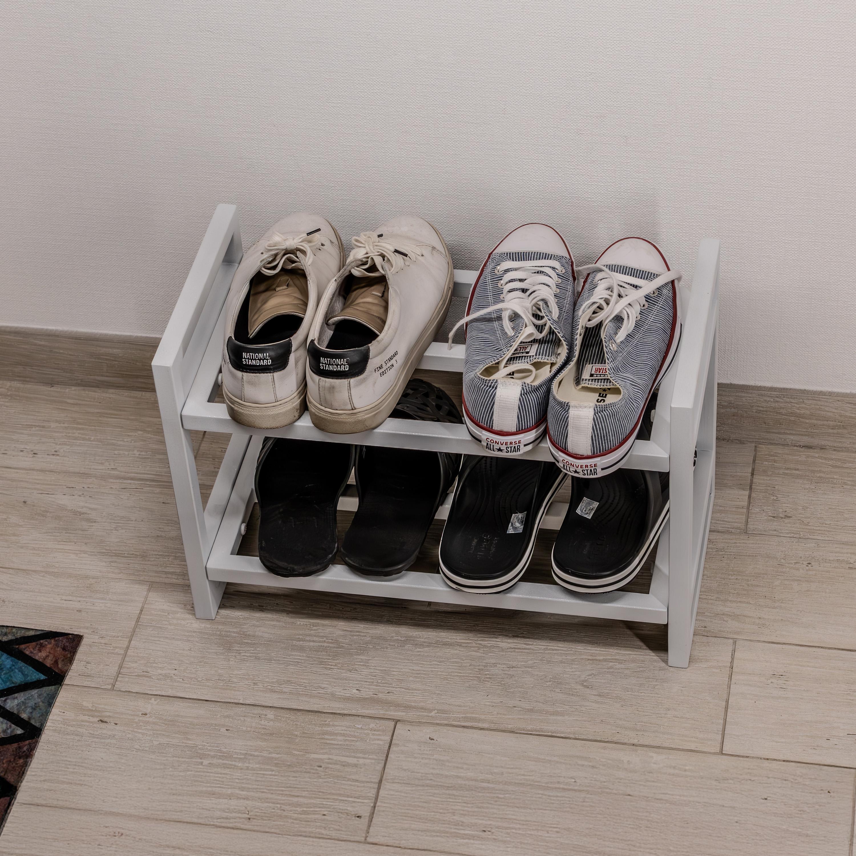 Metal Shoe Rack -  2 Tier Entryway Organizer, Minimalist Open Shelf Storage Stand