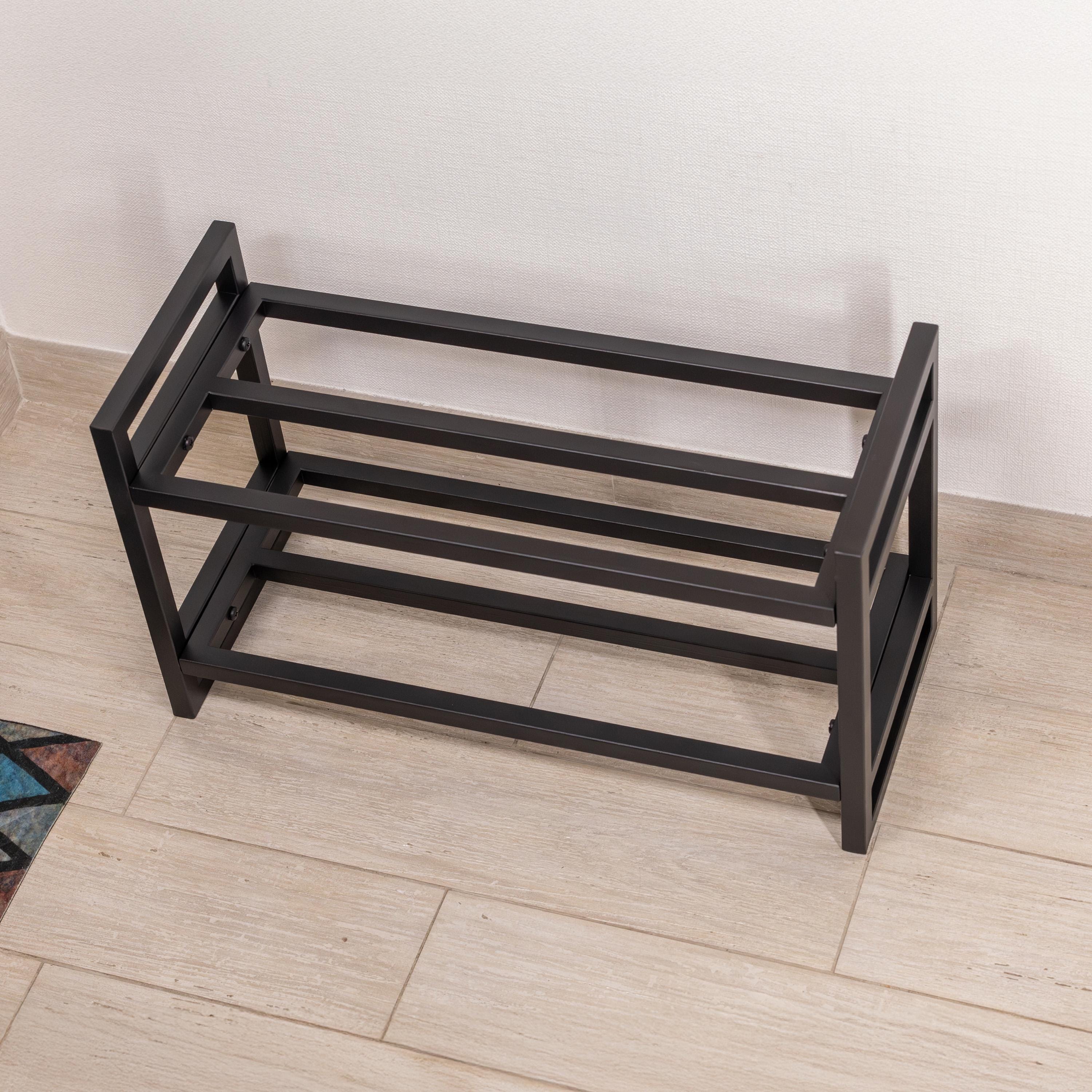 Metal Shoe Rack -  2 Tier Entryway Organizer, Minimalist Open Shelf Storage Stand