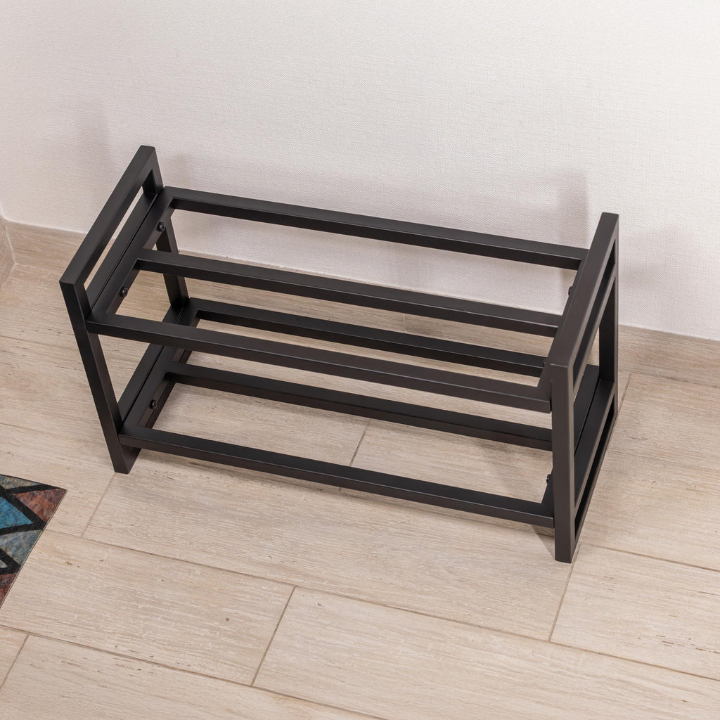 Metal Shoe Rack -  2 Tier Entryway Organizer, Minimalist Open Shelf Storage Stand