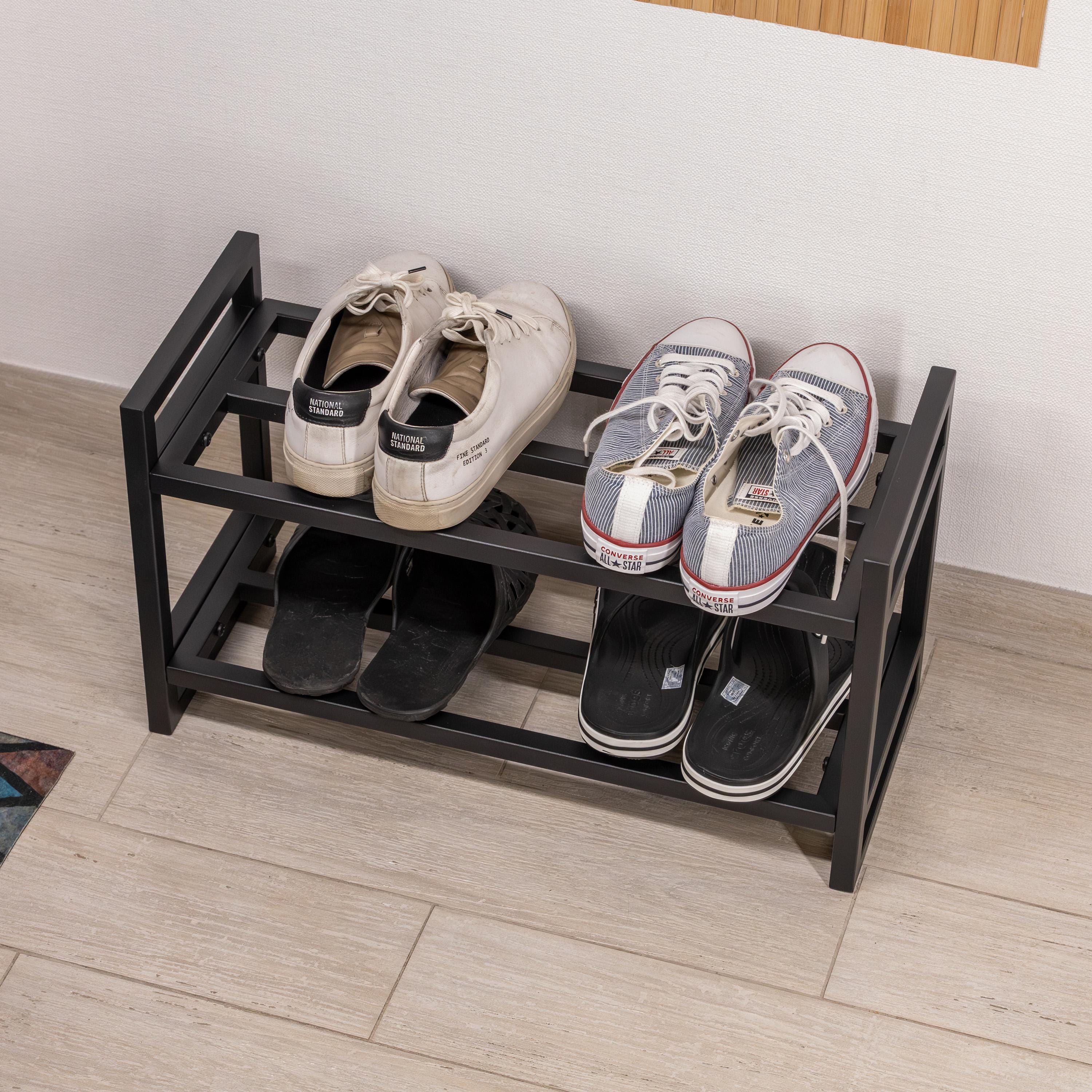 Metal Shoe Rack -  2 Tier Entryway Organizer, Minimalist Open Shelf Storage Stand