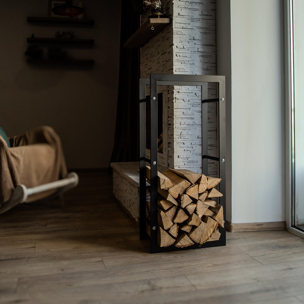 Metal Firewood Rack  Indoor/Outdoor Firewood Holder, Fireplace Wood Storage, Black Steel Log Rack