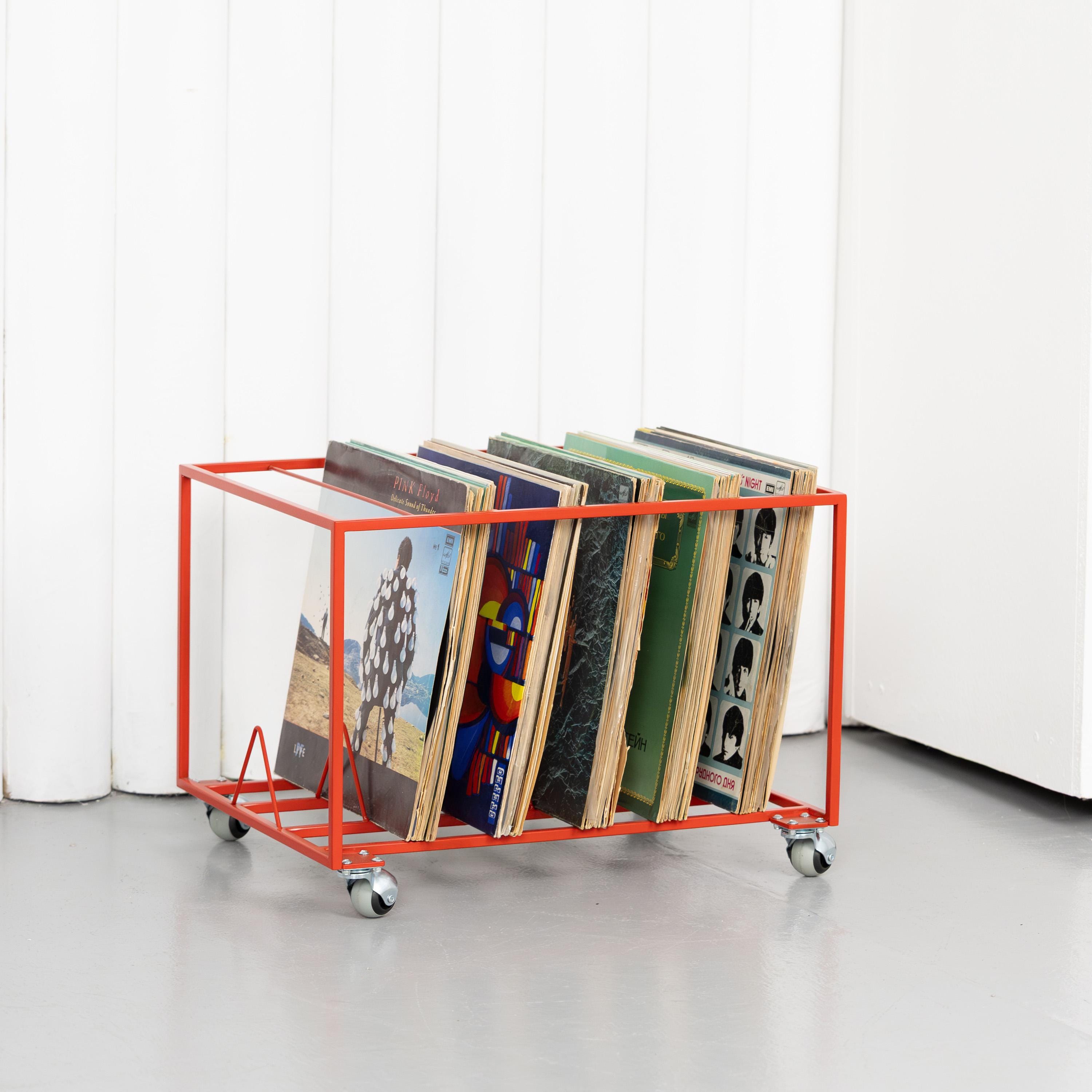 Vinyl Record Stand with Wheels, Rolling LP Storage Rack, Vinyl Organizer, Metal Record Holder