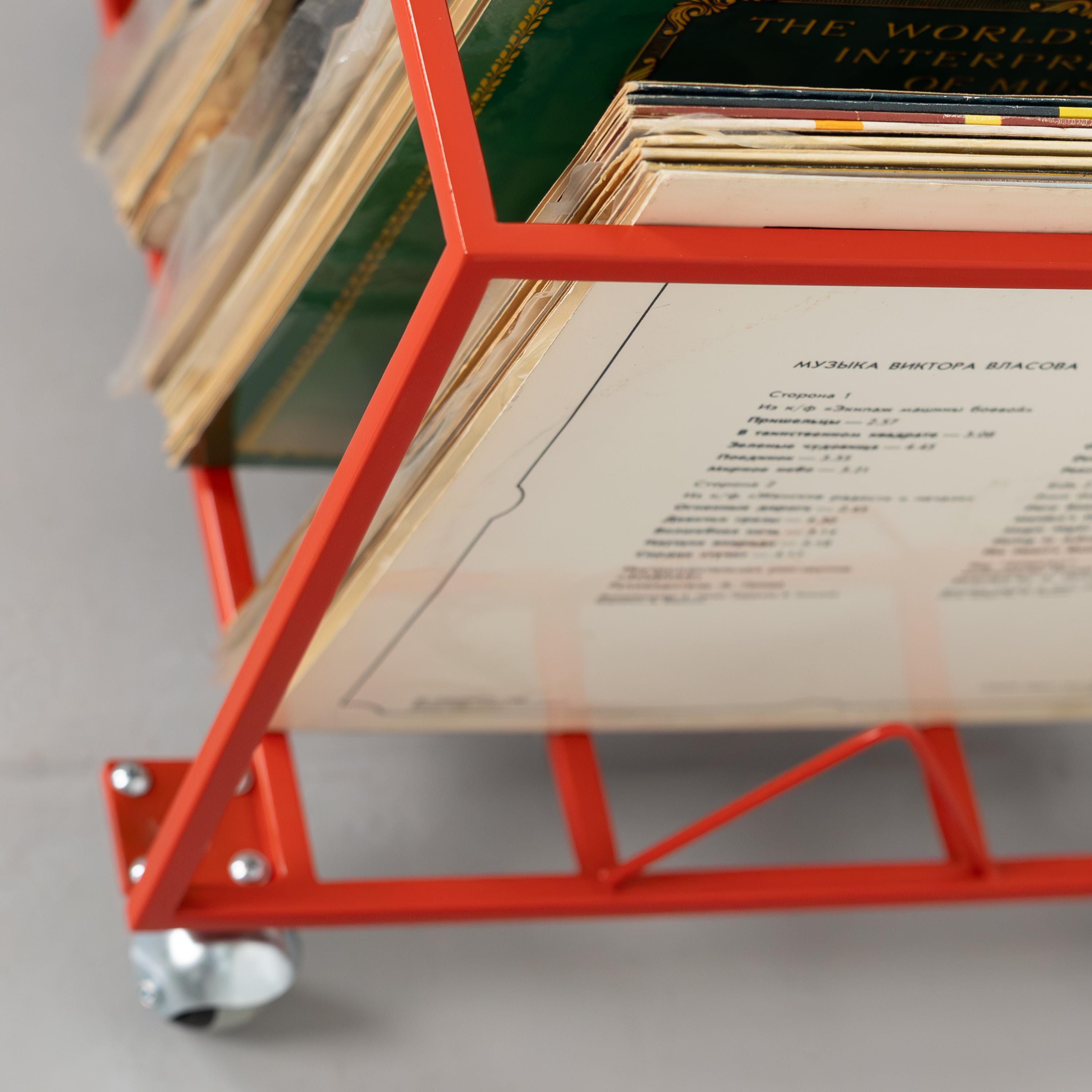 Vinyl Record Stand with Wheels, Rolling LP Storage Rack, Vinyl Organizer, Metal Record Holder