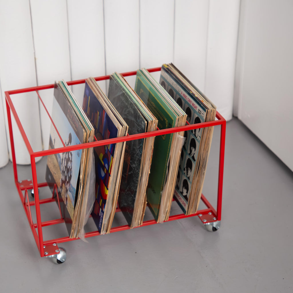 Vinyl Record Stand with Wheels, Rolling LP Storage Rack, Vinyl Organizer, Metal Record Holder