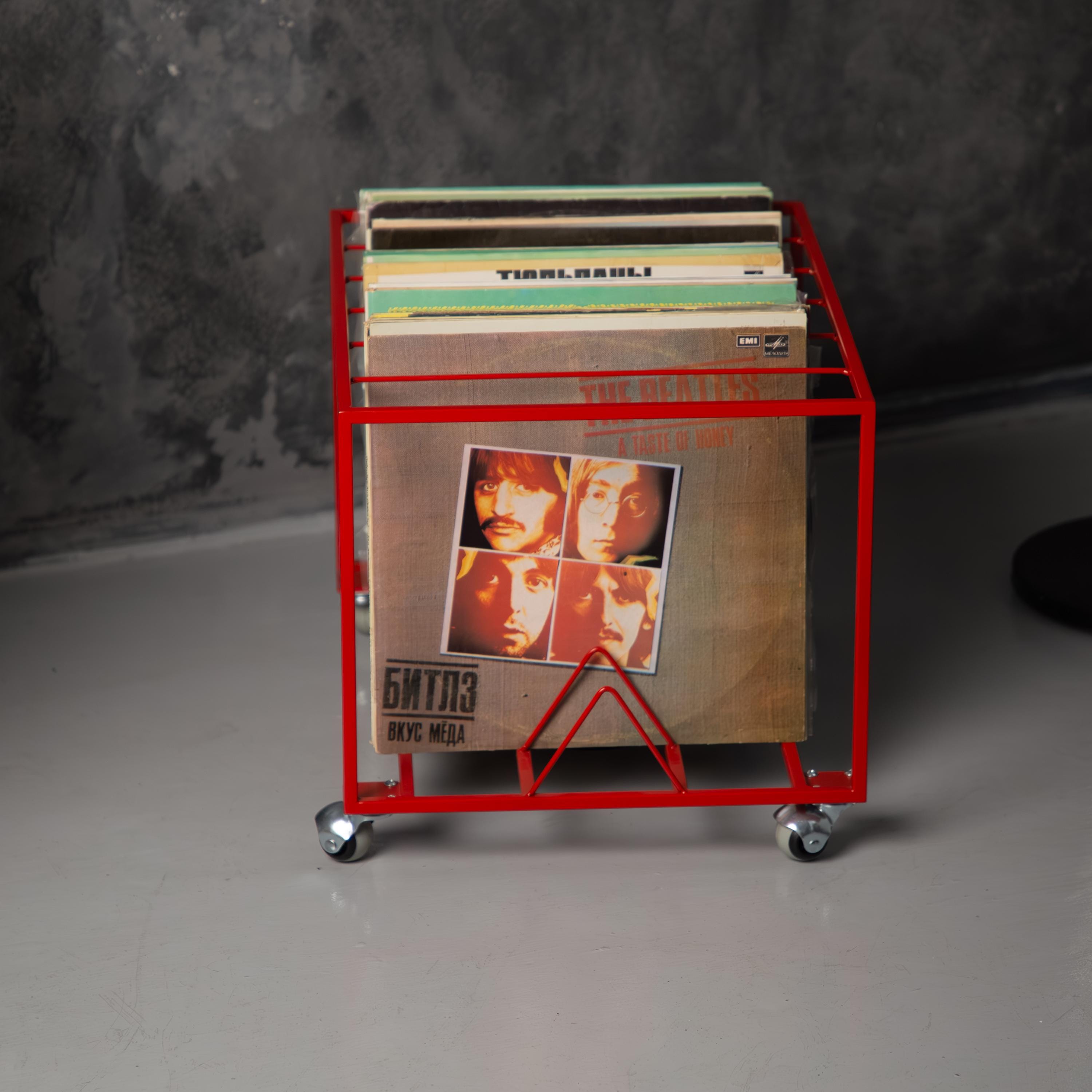 Modern Rolling Vinyl Record Stand  Metal LP Holder with Wheels, Minimalist Record Storage