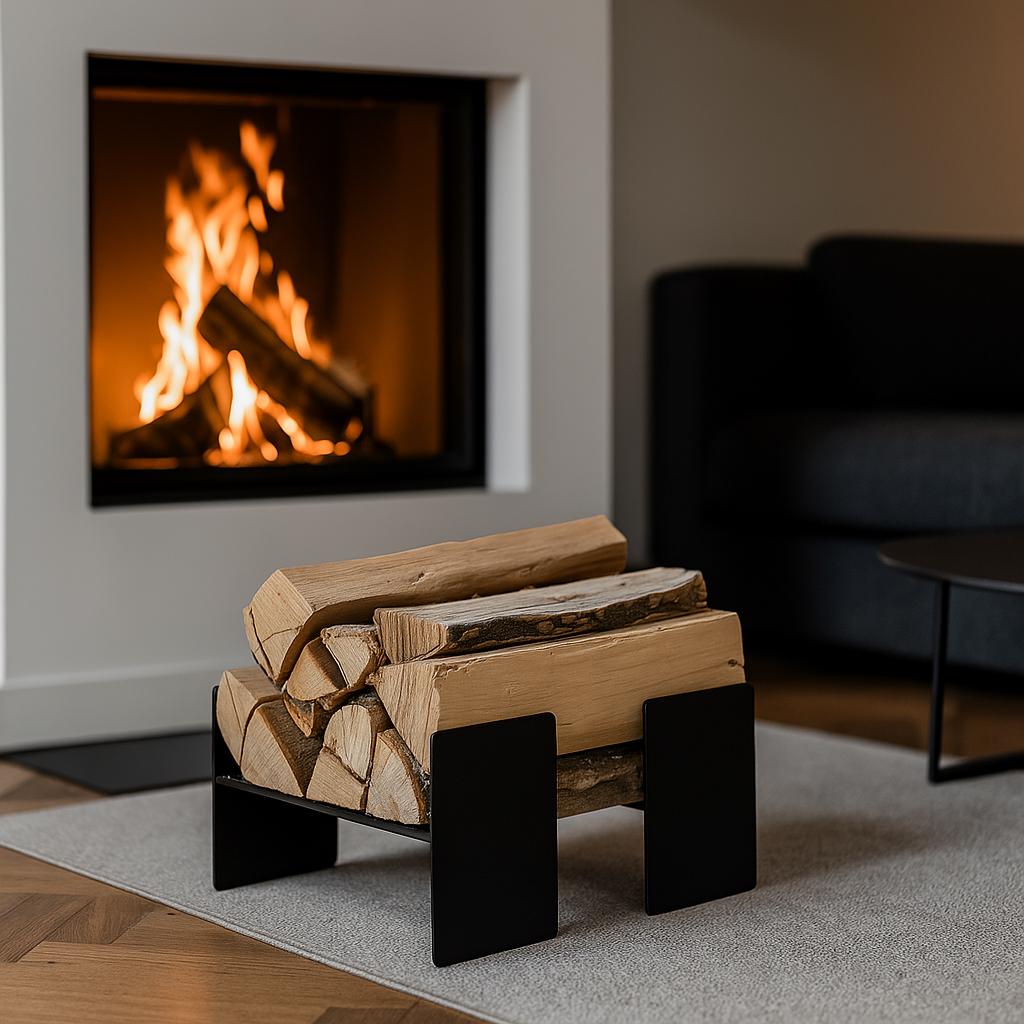 Firewood Rack for Fireplace  Modern Steel Log Holder, Indoor & Outdoor Firewood Storage