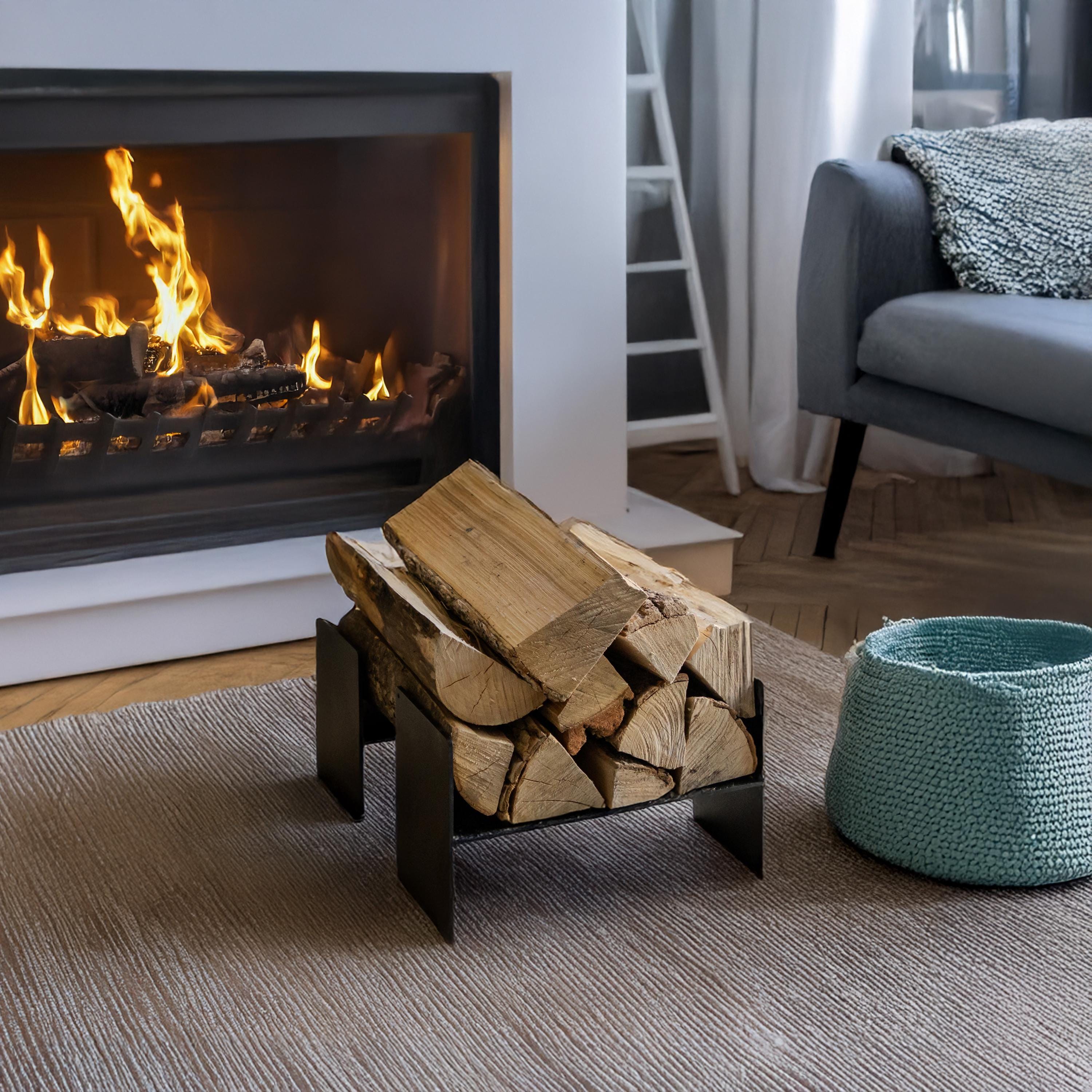 Firewood Rack for Fireplace  Modern Steel Log Holder, Indoor & Outdoor Firewood Storage