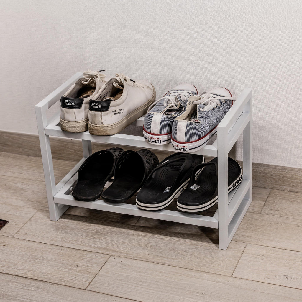Metal Shoe Rack -  2 Tier Entryway Organizer, Minimalist Open Shelf Storage Stand