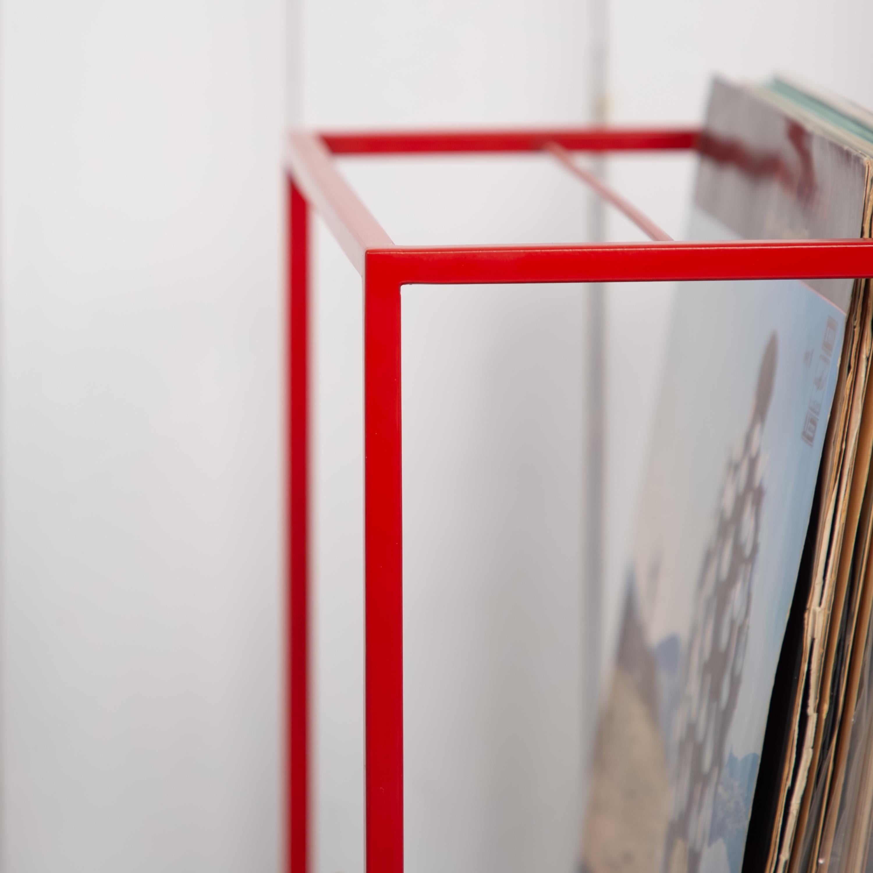 Modern Rolling Vinyl Record Stand  Metal LP Holder with Wheels, Minimalist Record Storage