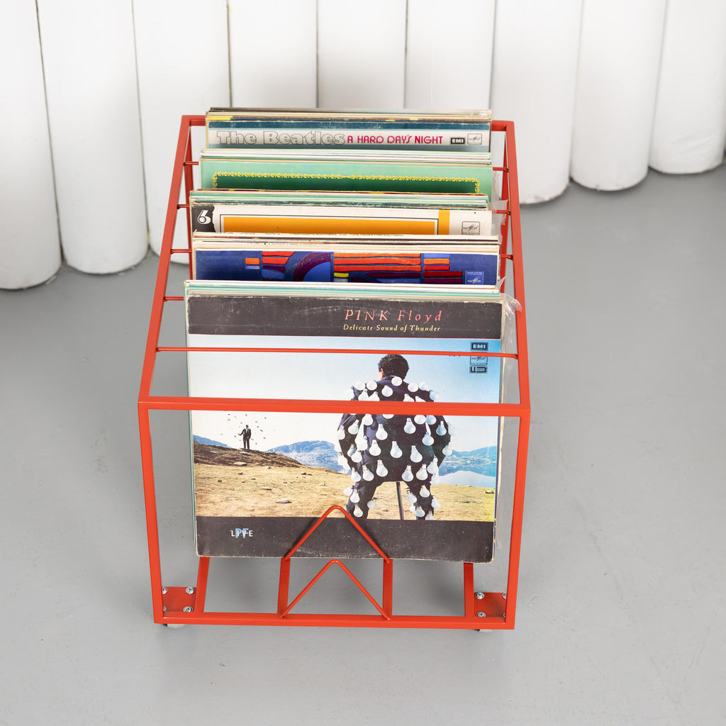 Vinyl Record Stand with Wheels, Rolling LP Storage Rack, Vinyl Organizer, Metal Record Holder