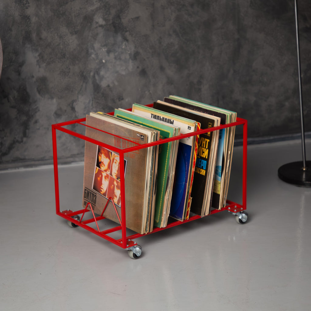 Vinyl Record Stand with Wheels, Rolling LP Storage Rack, Vinyl Organizer, Metal Record Holder