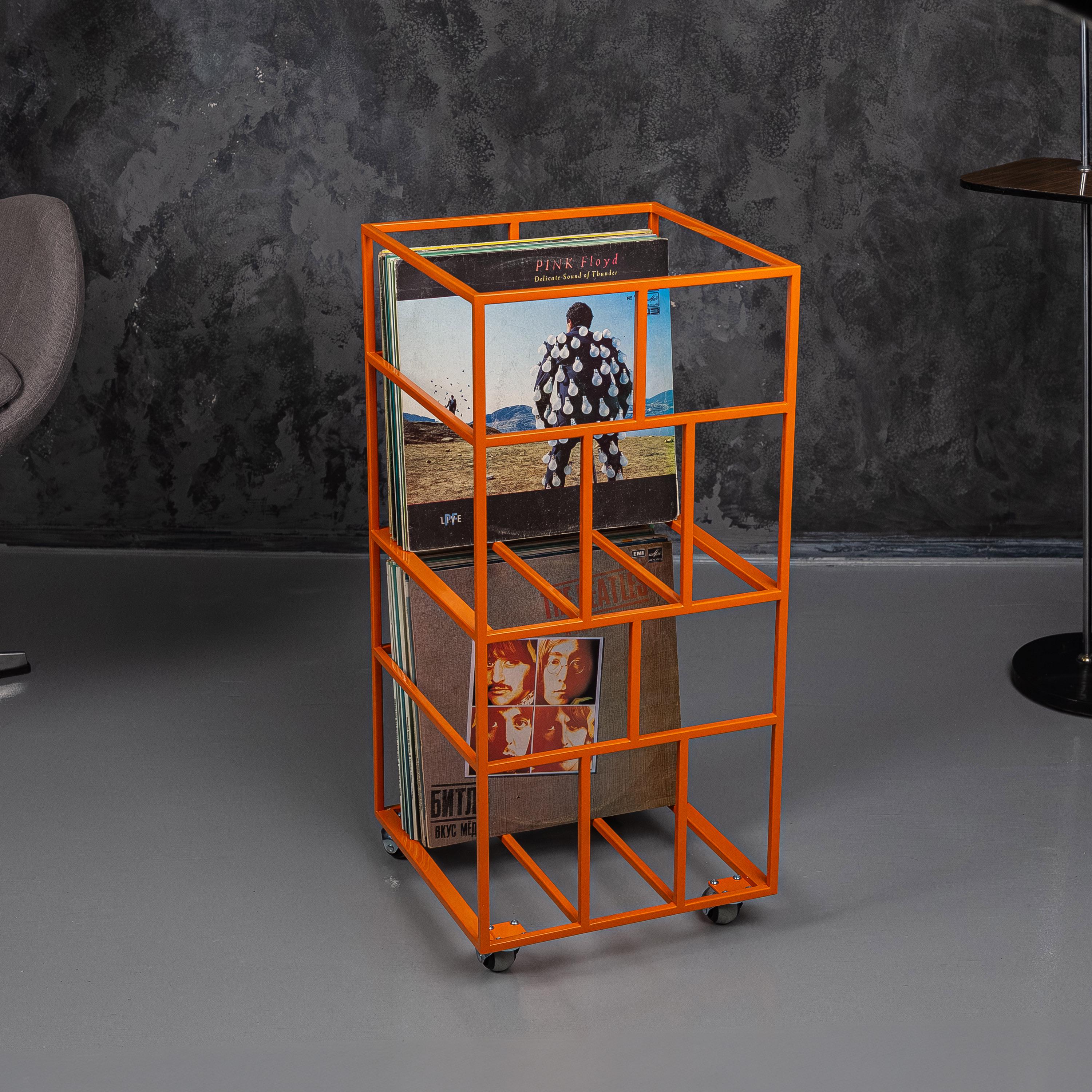 Modern Rolling Vinyl Record Stand, Metal LP Storage Cart, Record Organizer with Wheels