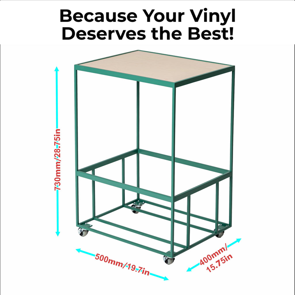 Vinyl Record Stand with Wheels, Turntable Stand with Storage, LP Organizer, Modern Record Rack