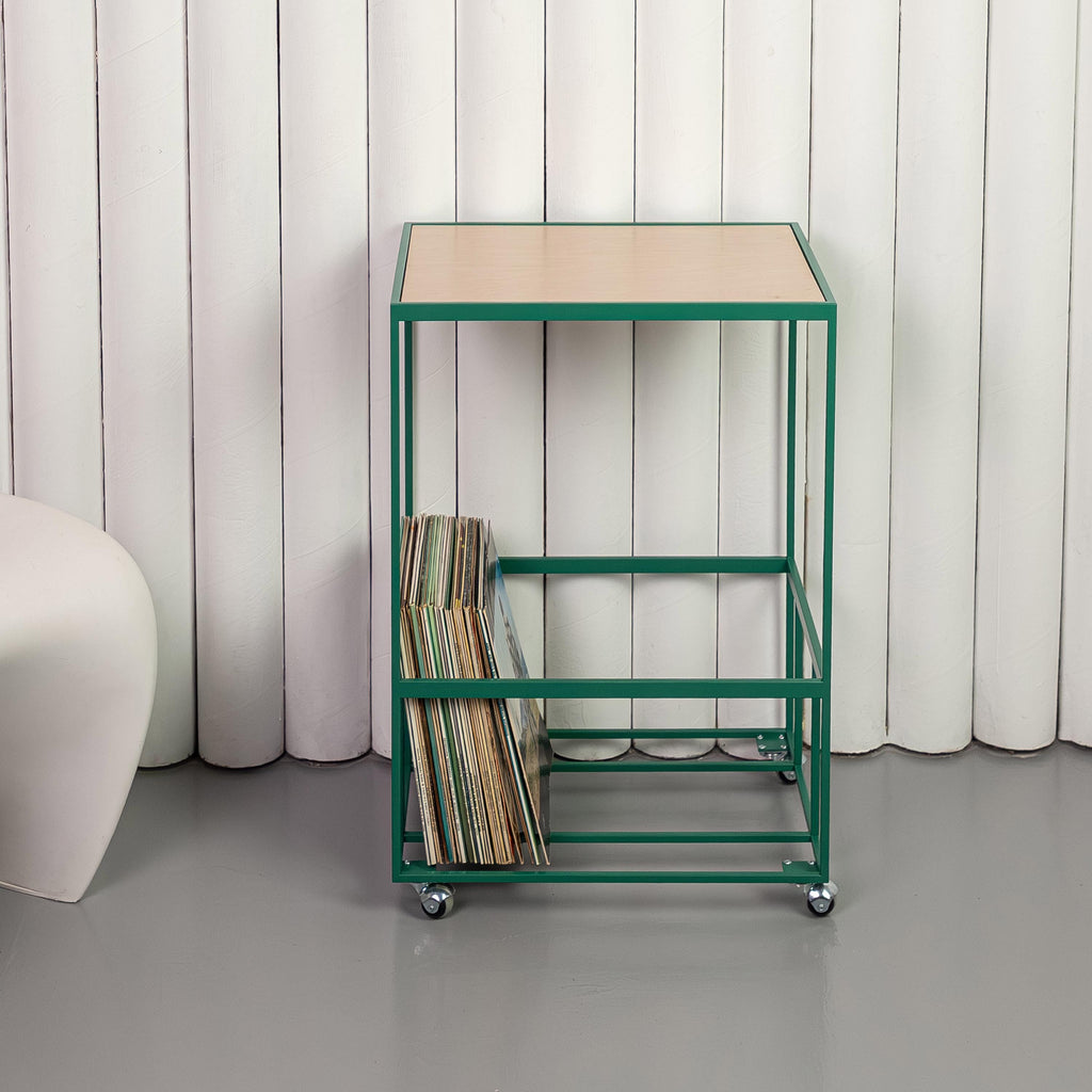 Rolling Vinyl Record Stand | Metal LP Storage, Turntable Table