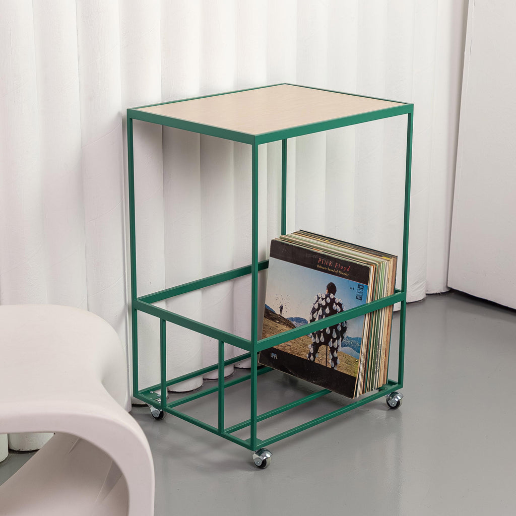 Vinyl Record Stand with Wheels, Turntable Stand with Storage, LP Organizer, Modern Record Rack