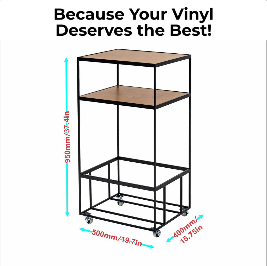 Modern Rolling Vinyl Record Stand with LP Storage, Metal Turntable Table