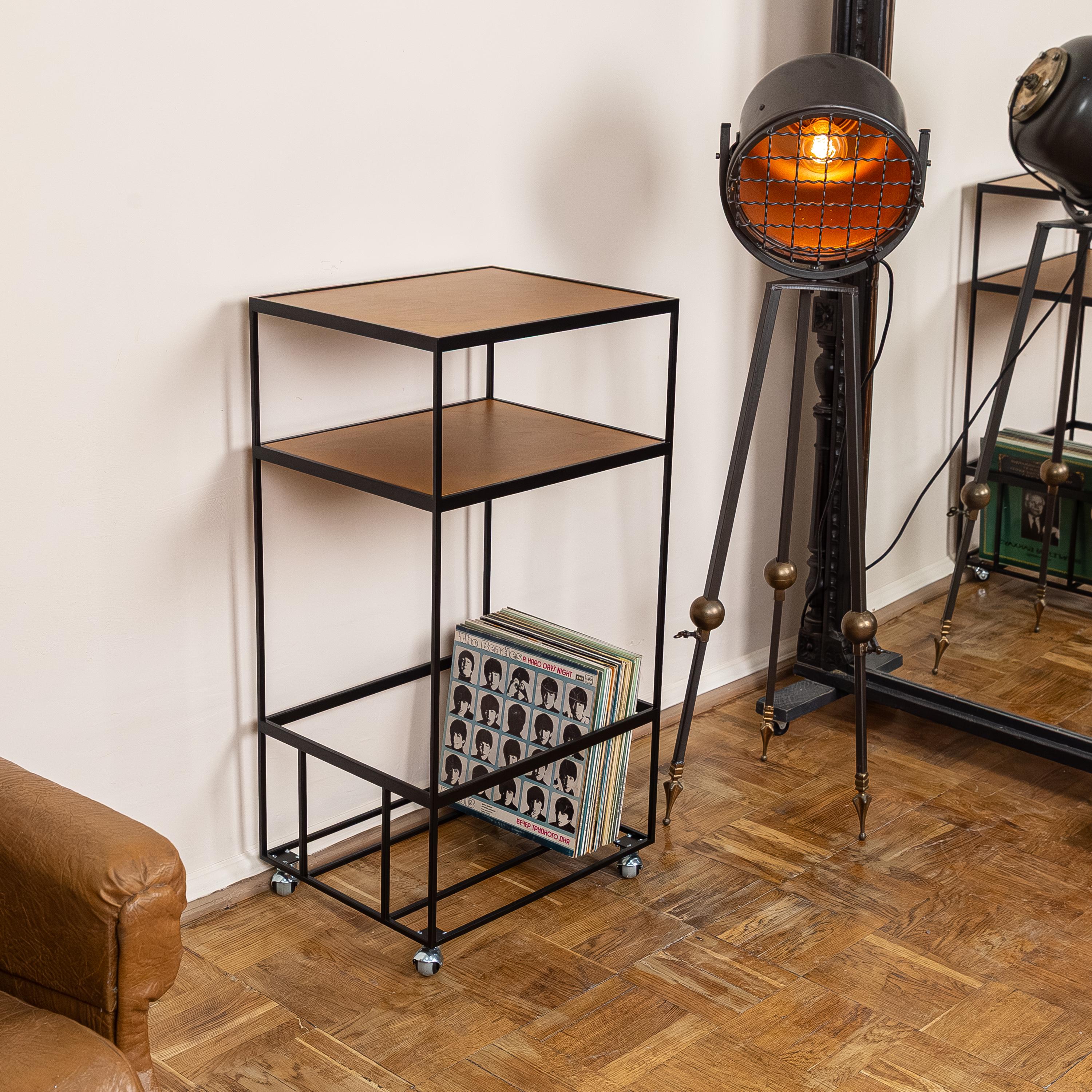Modern Rolling Vinyl Record Stand with LP Storage, Metal Turntable Table