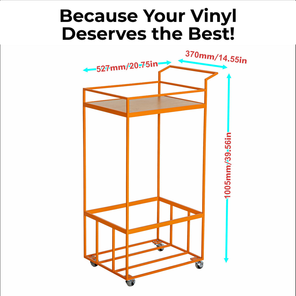 Vinyl Record Cart on Wheels, Record Player Stand with Storage, LP Organizer Rack