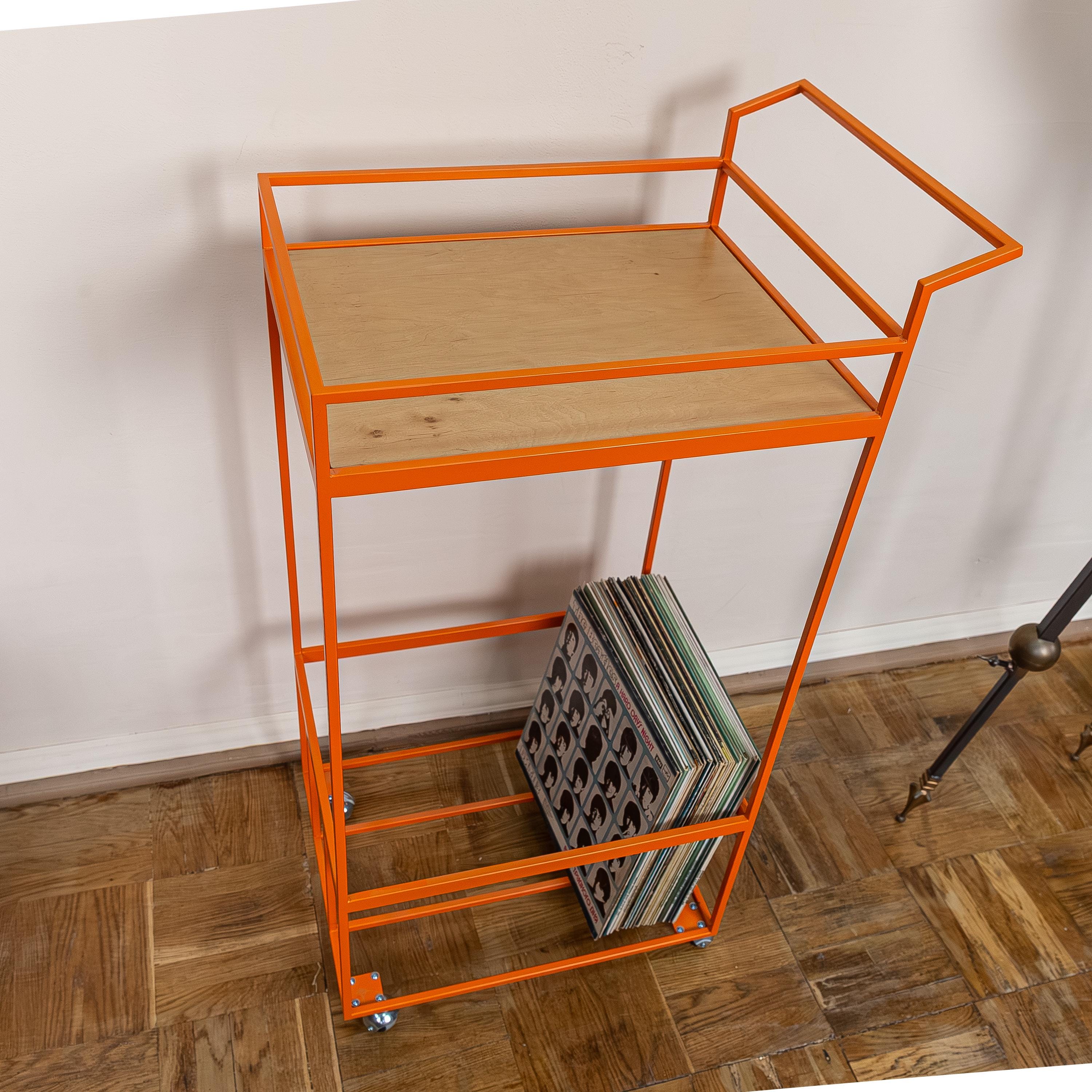 Vinyl Record Cart on Wheels, Record Player Stand with Storage, LP Organizer Rack