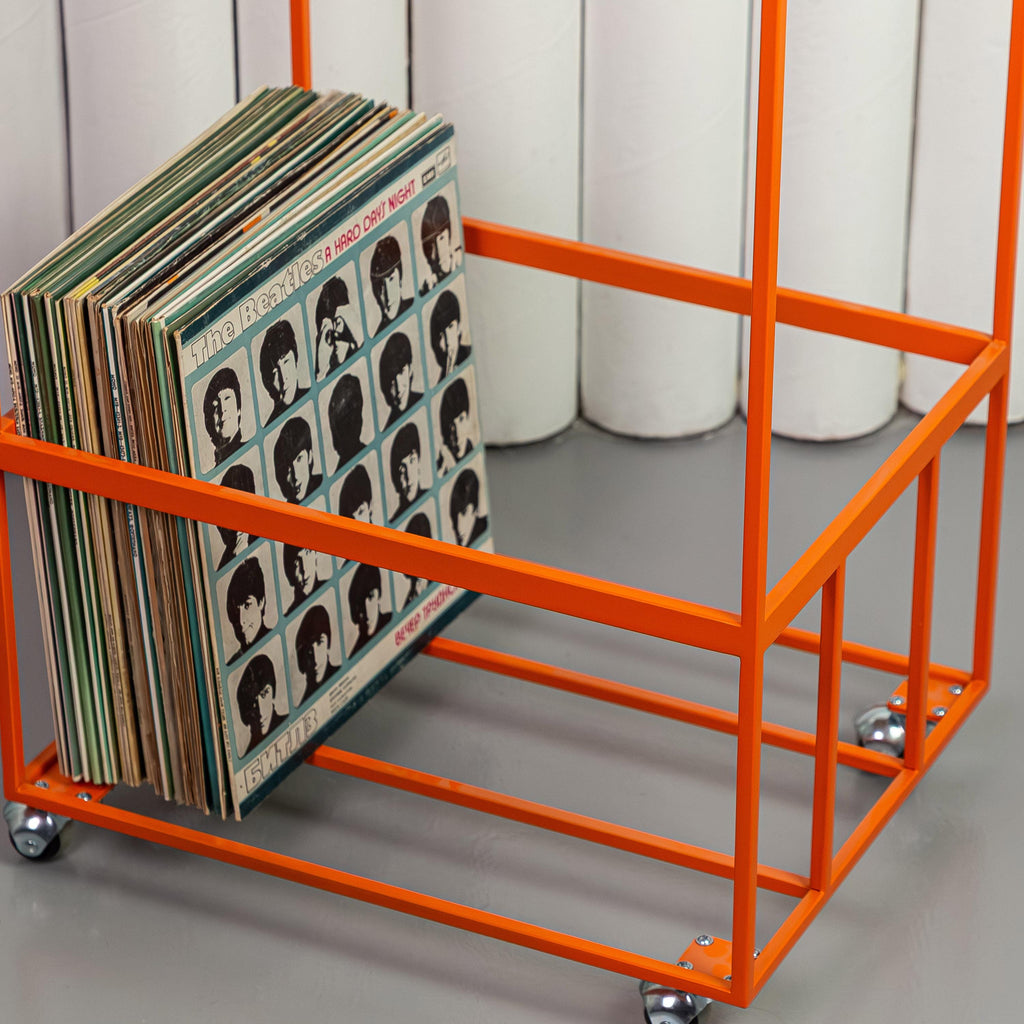 Vinyl Record Cart on Wheels, Record Player Stand with Storage, LP Organizer Rack