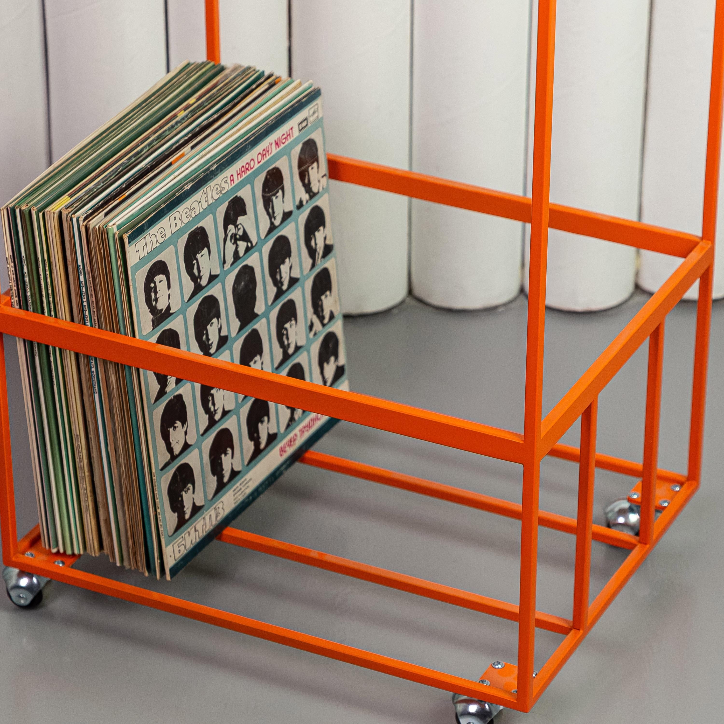 Vinyl Record Cart on Wheels, Record Player Stand with Storage, LP Organizer Rack
