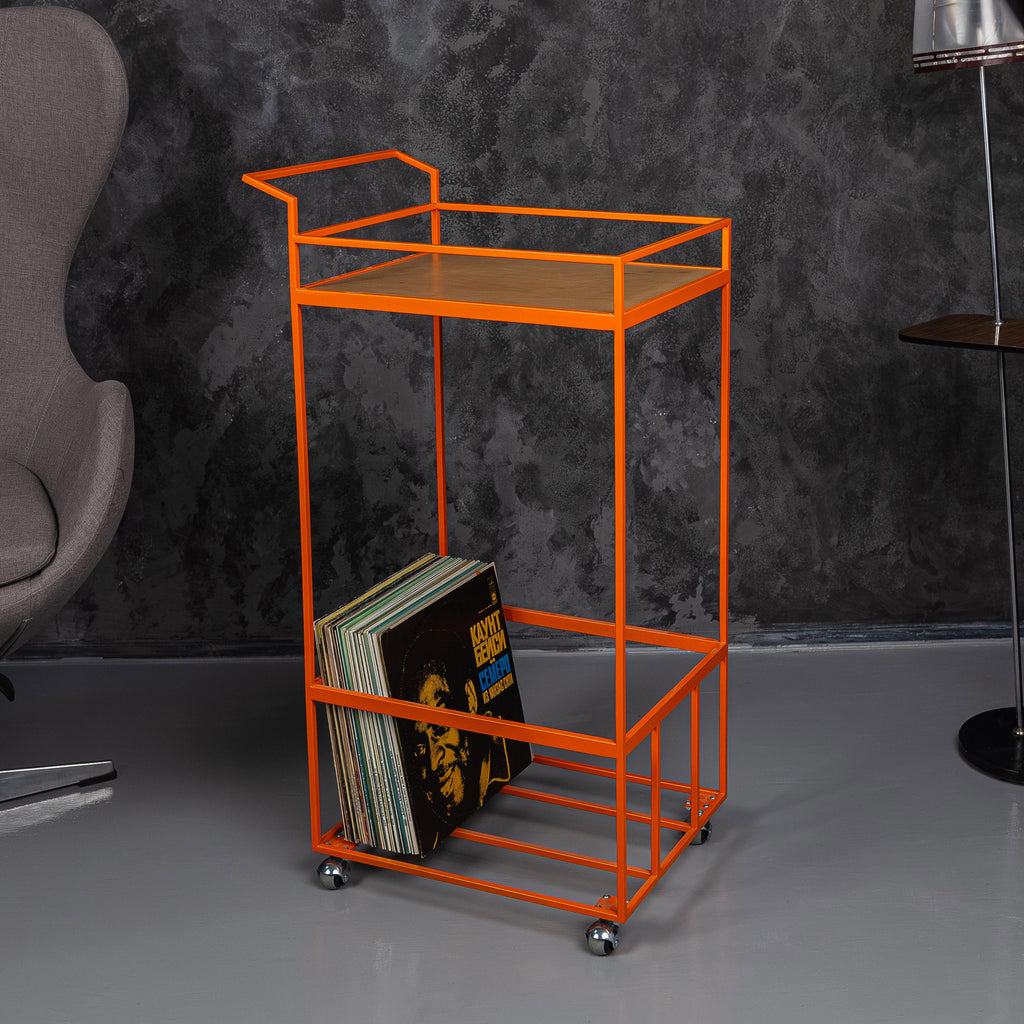 Rolling Vinyl Record Stand  Minimalist Metal Record Storage Cart on Wheels