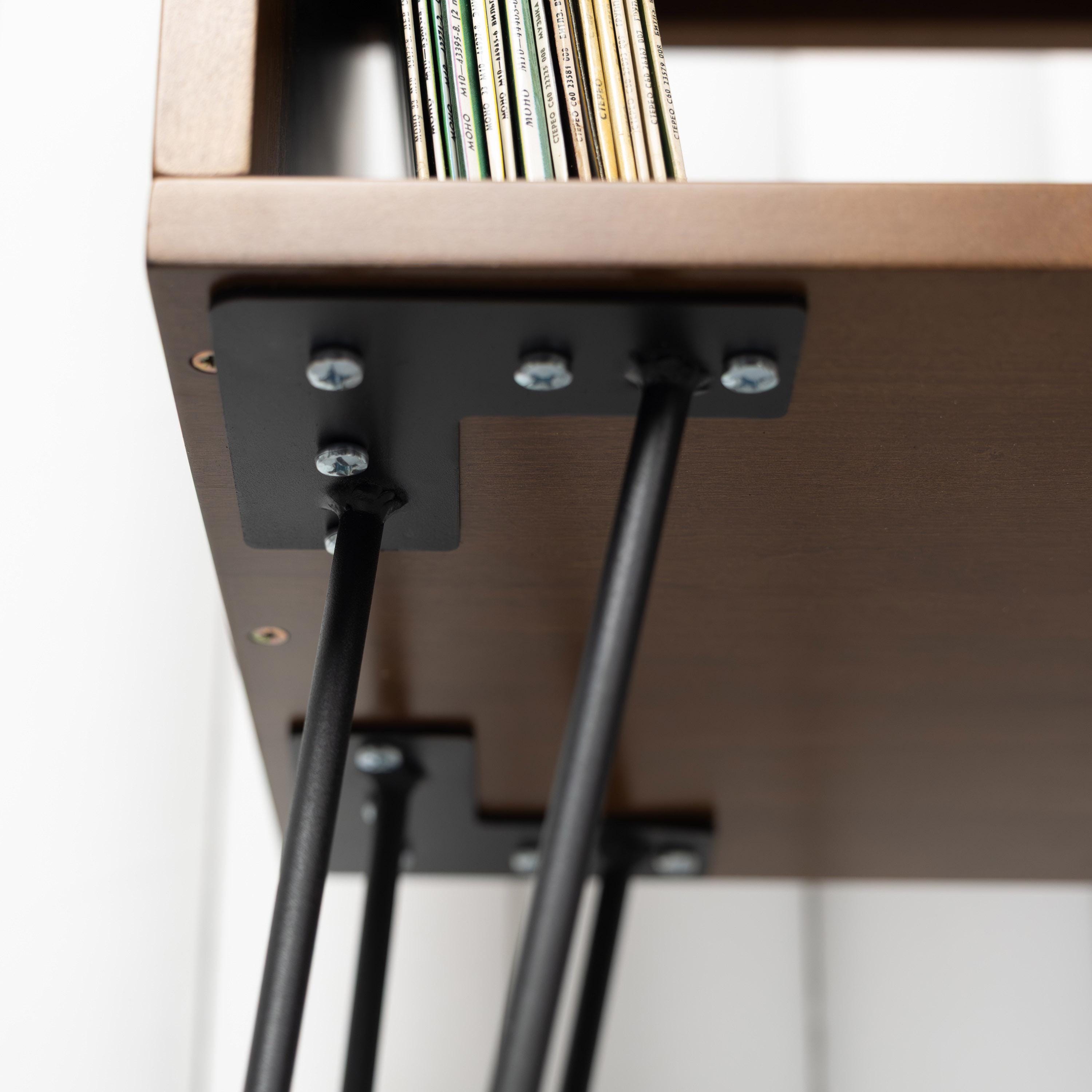 Handmade Wood Vinyl Record Player Table with Metal Legs