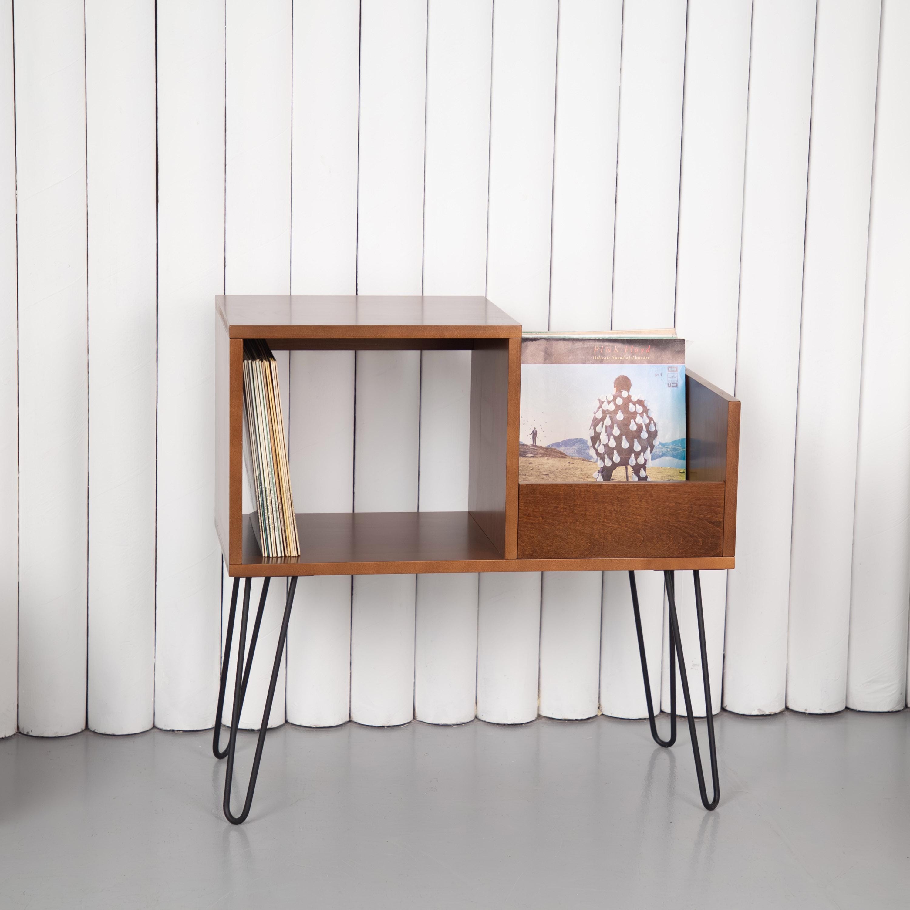 Handmade Modern Vinyl Record Stand, Turntable LP Storage Furniture