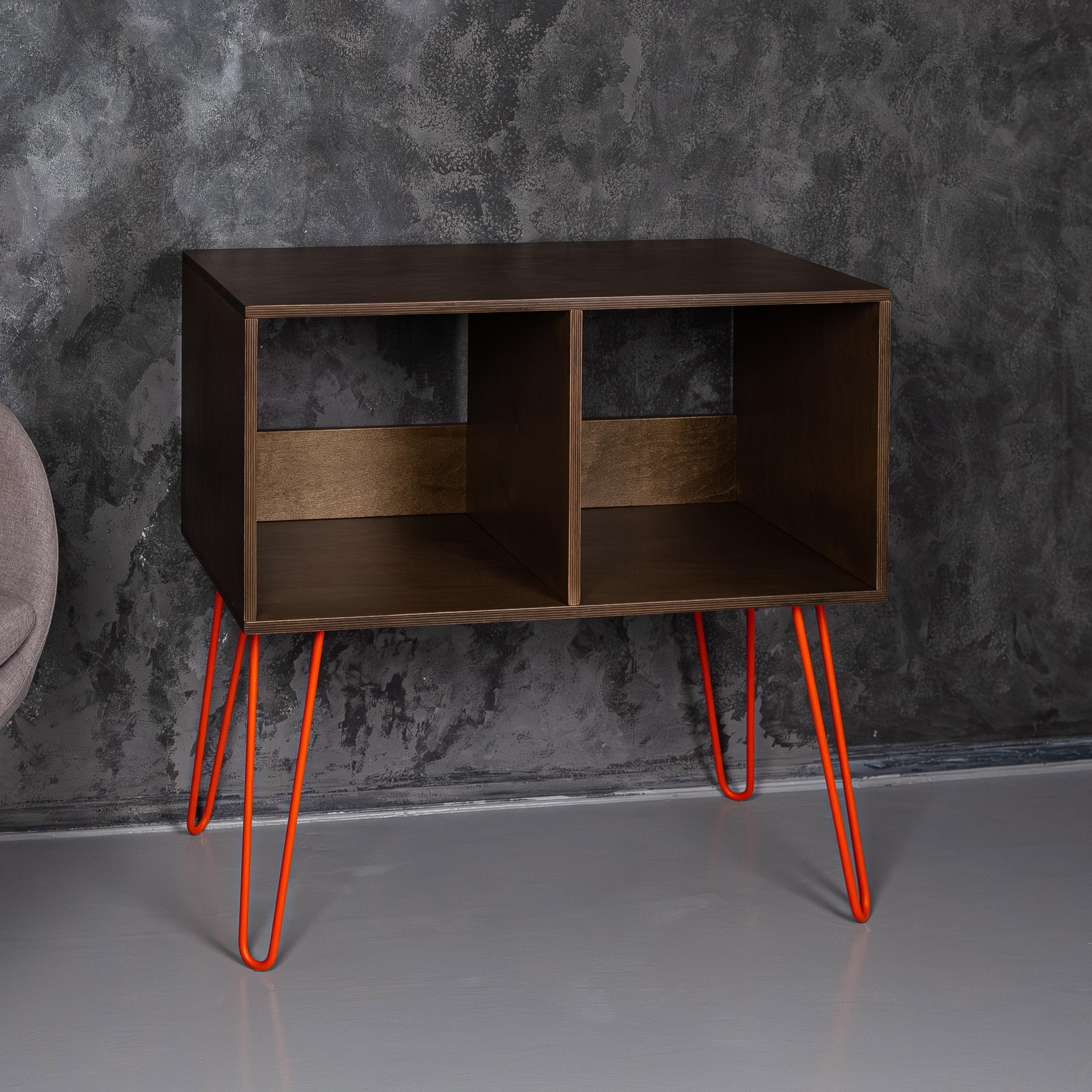 Handmade Wood Vinyl Record Player Table with Metal Legs