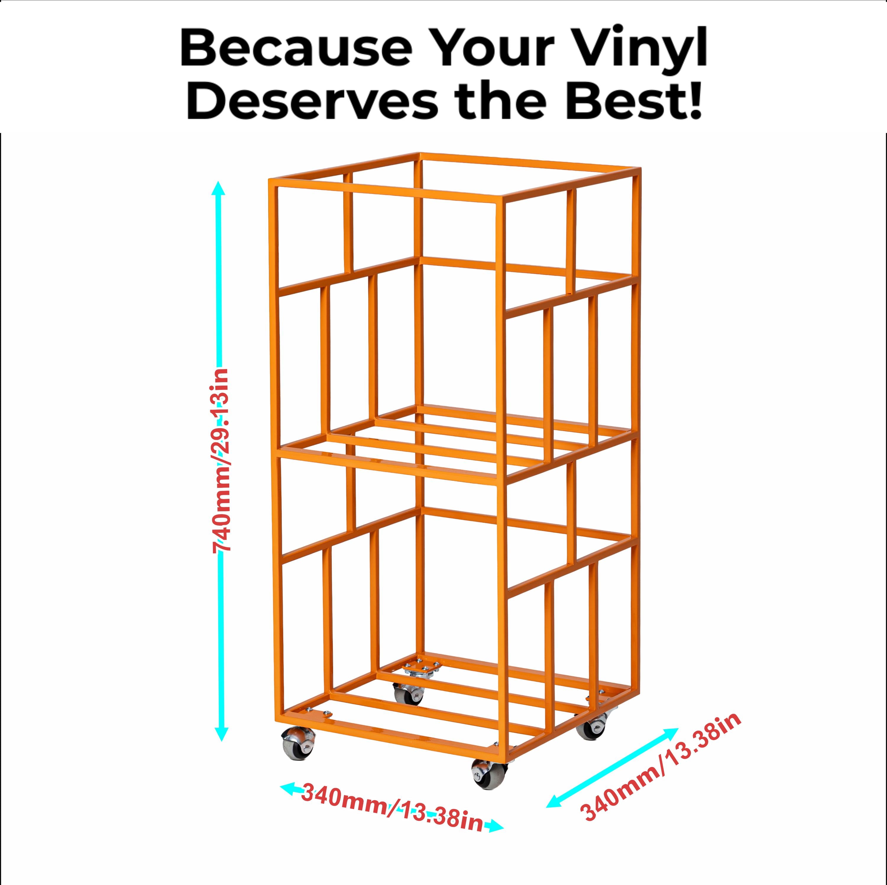 Modern Rolling Vinyl Record Stand, Metal LP Storage Cart, Record Organizer with Wheels