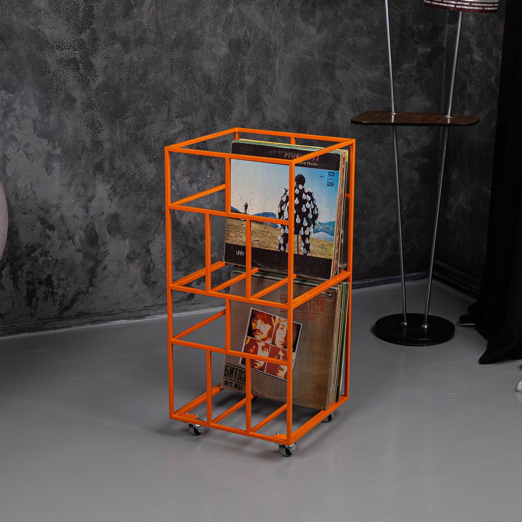 Rolling Metal Vinyl Record Stand, LP Storage Organizer