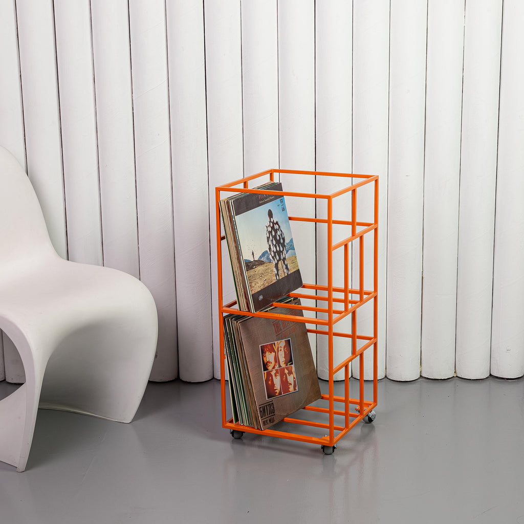 Rolling Metal Vinyl Record Stand, LP Storage Organizer