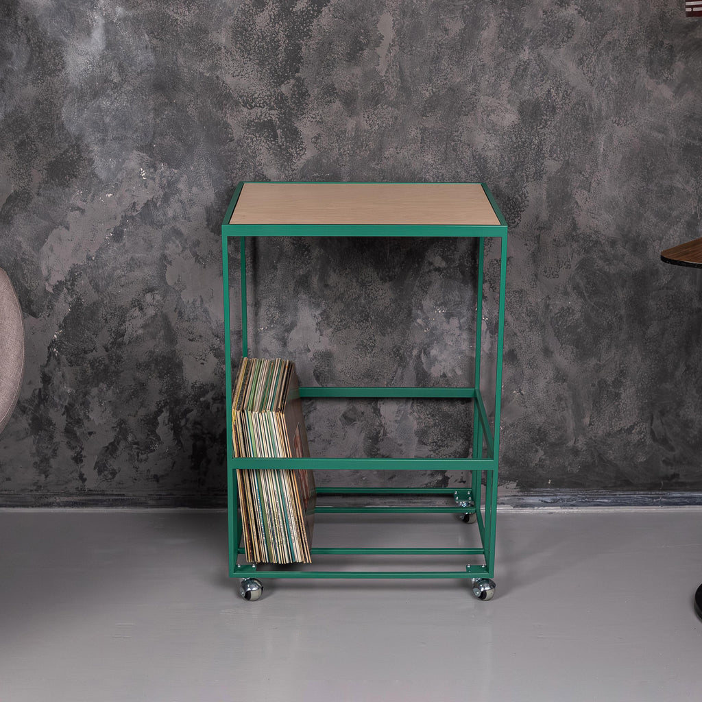 Rolling Vinyl Record Stand | Metal LP Storage, Turntable Table