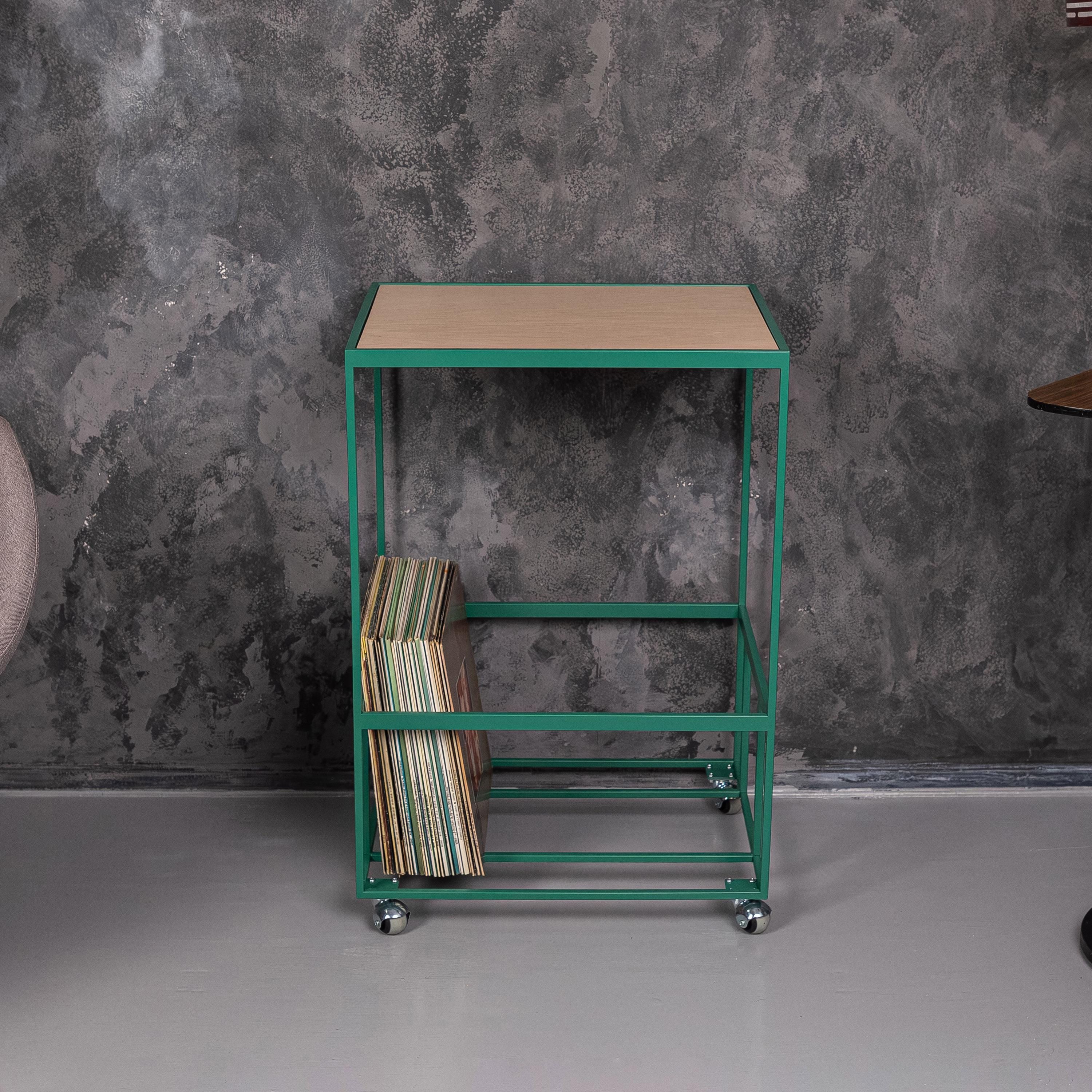 Rolling Vinyl Record Stand | Metal LP Storage, Turntable Table