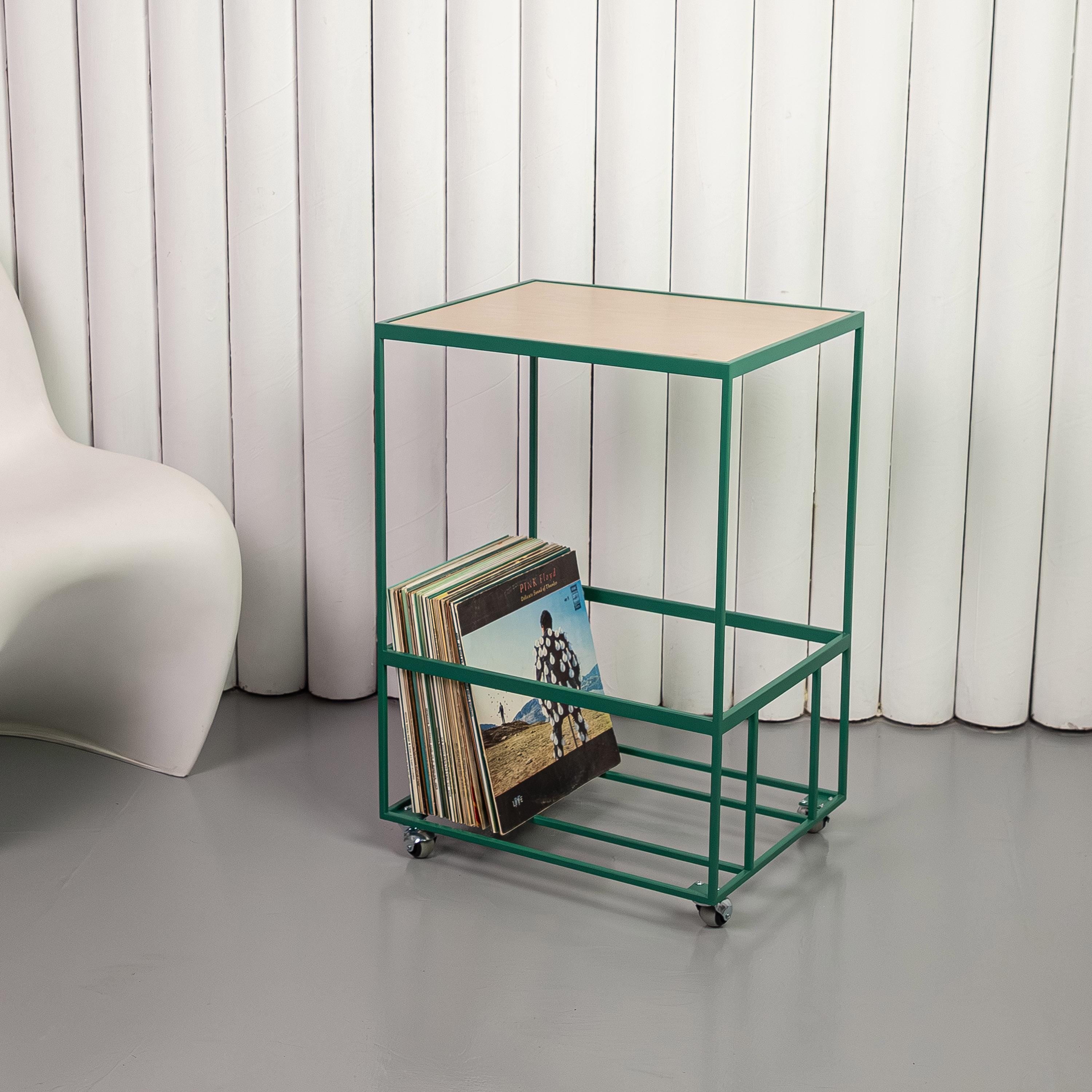 Vinyl Record Stand with Wheels, Turntable Stand with Storage, LP Organizer, Modern Record Rack