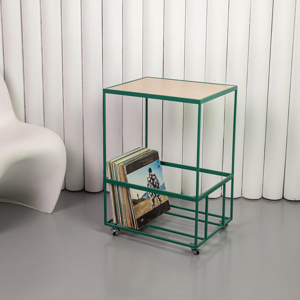 Rolling Vinyl Record Stand | Metal LP Storage, Turntable Table