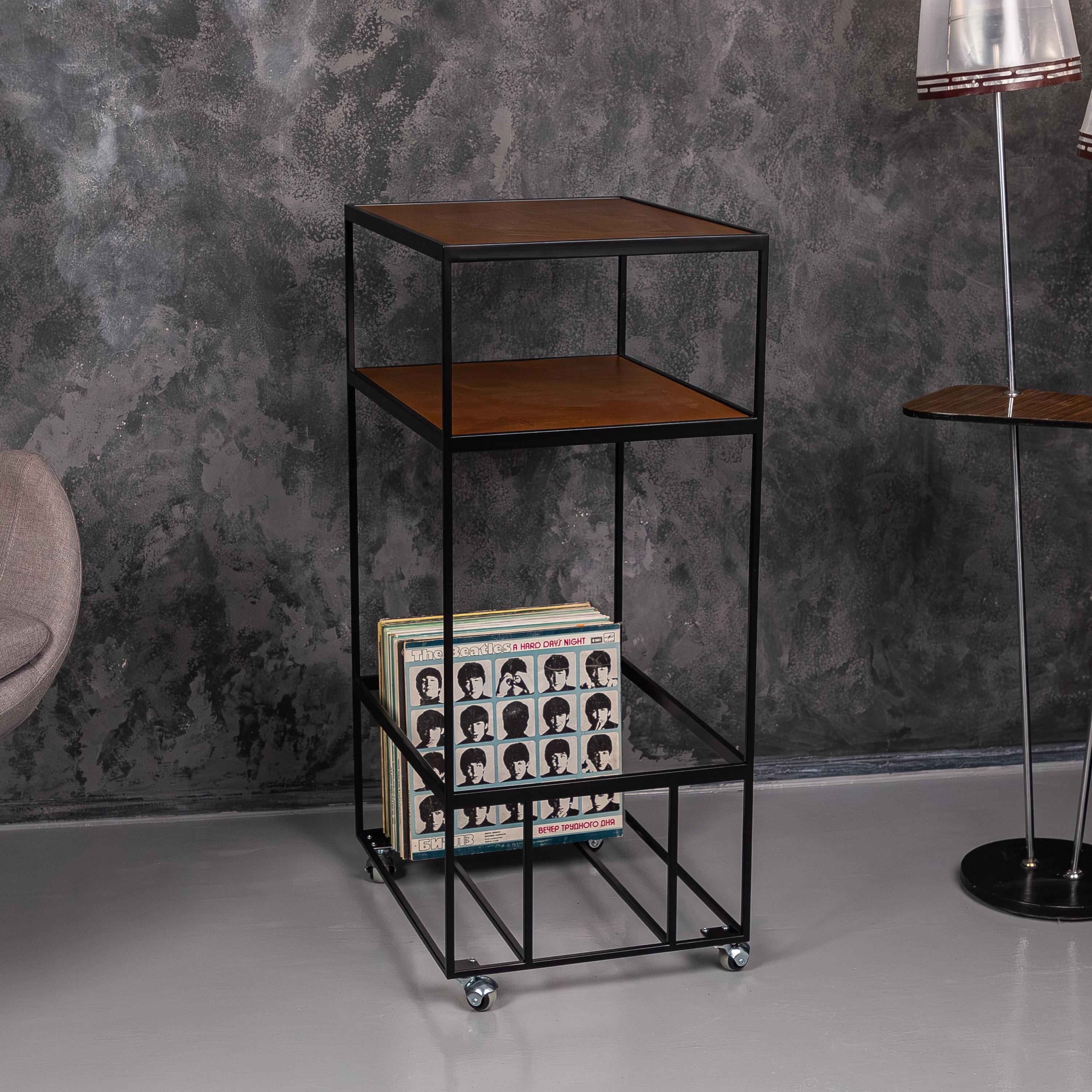 Modern Rolling Vinyl Record Stand with LP Storage, Metal Turntable Table