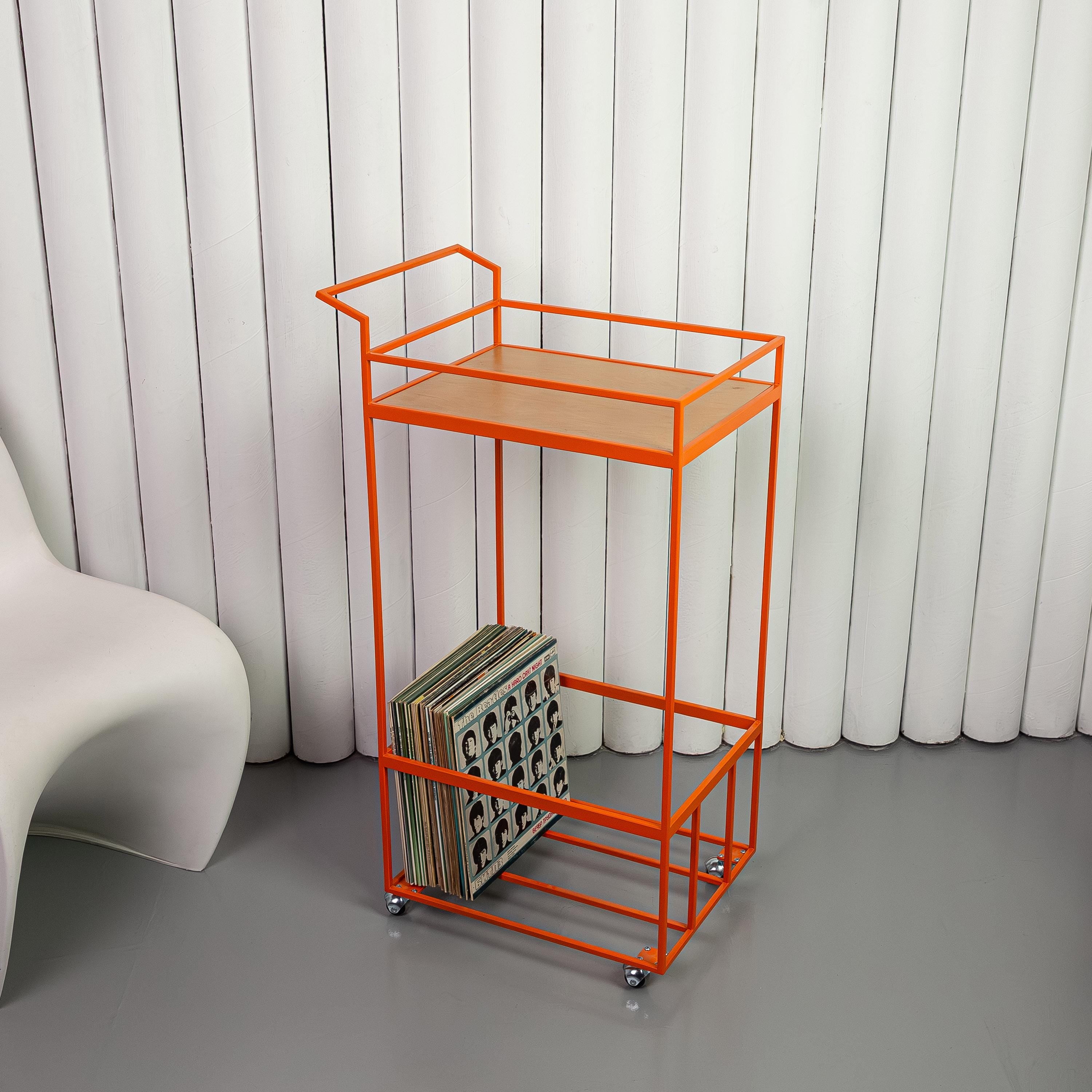 Rolling Vinyl Record Stand  Minimalist Metal Record Storage Cart on Wheels