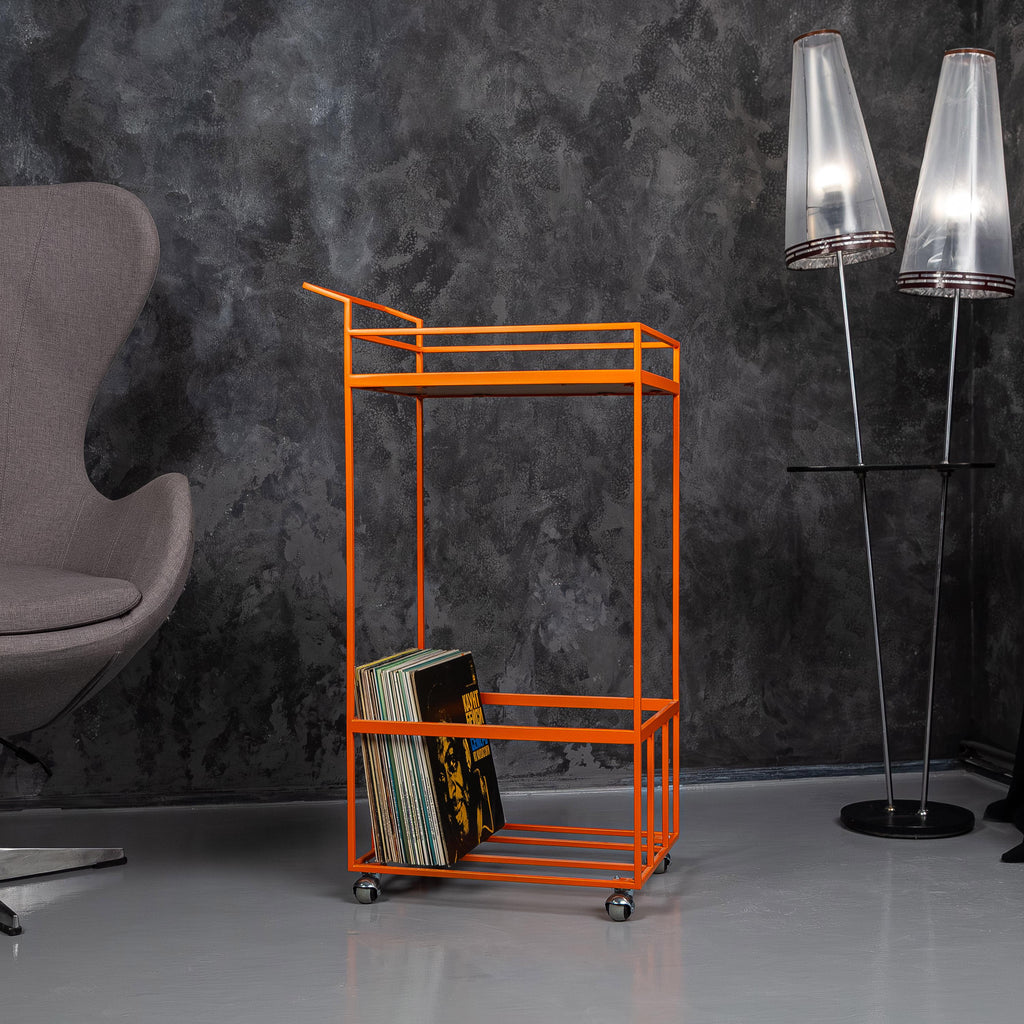 Rolling Vinyl Record Stand  Minimalist Metal Record Storage Cart on Wheels