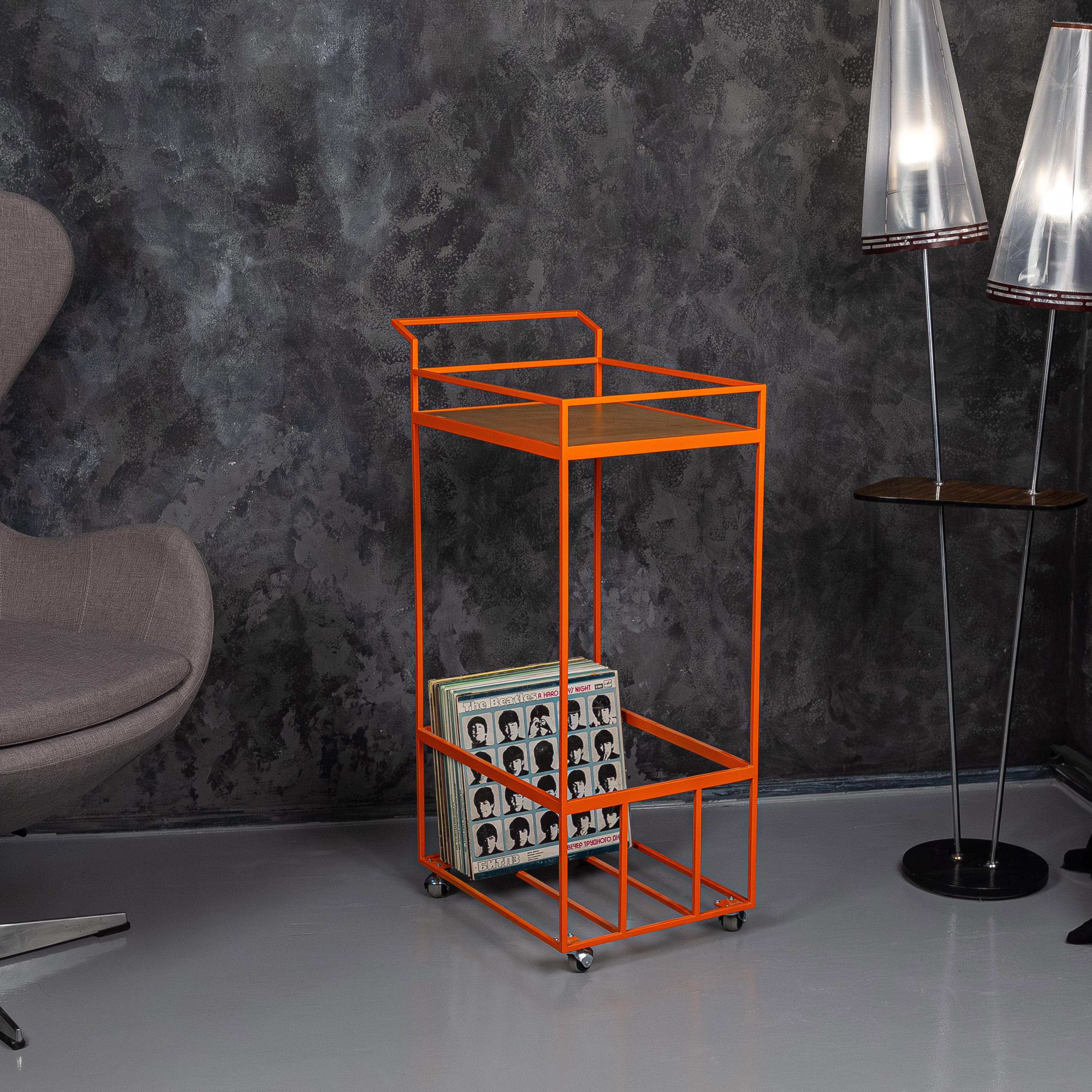 Rolling Vinyl Record Stand  Minimalist Metal Record Storage Cart on Wheels
