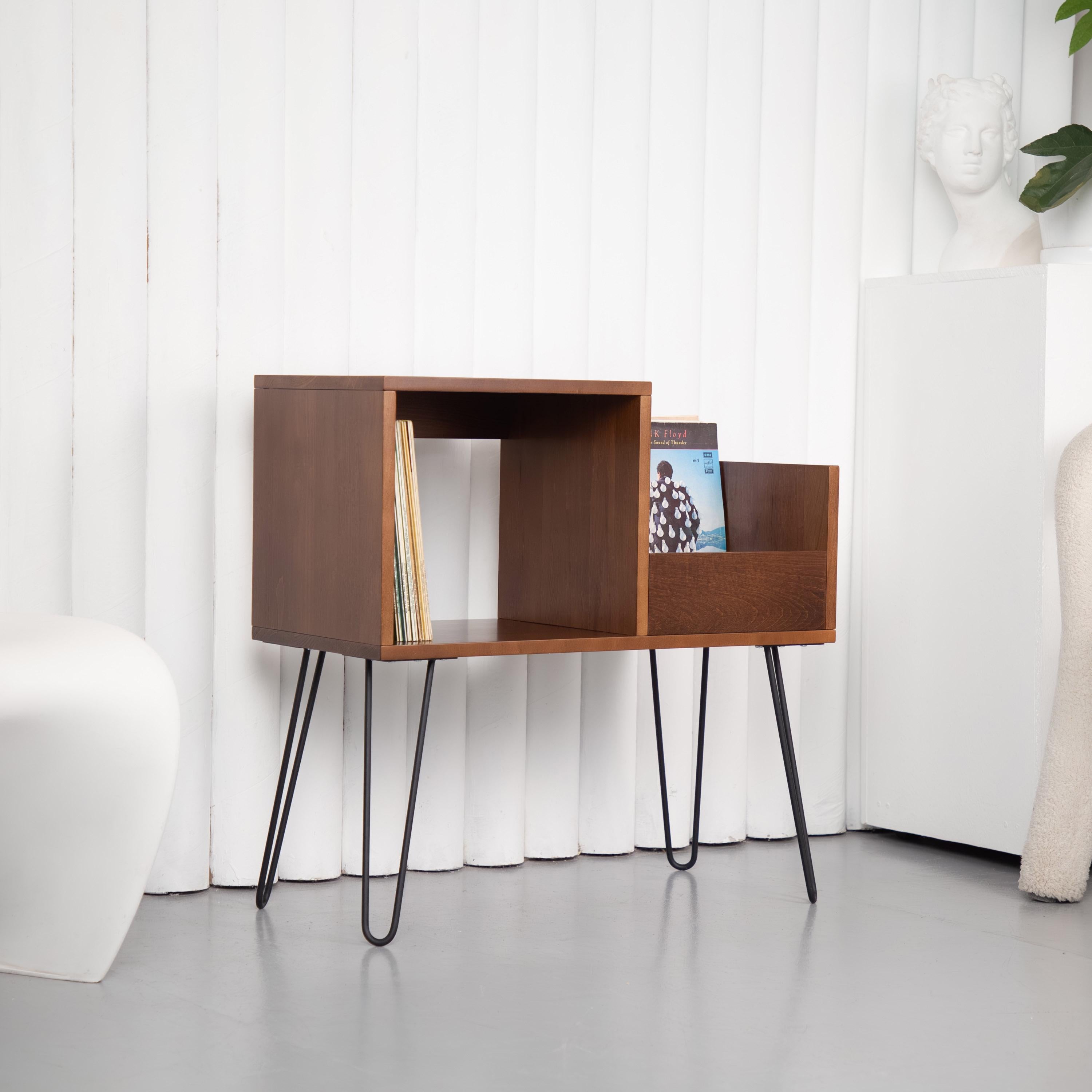 Handmade Modern Vinyl Record Stand, Turntable LP Storage Furniture