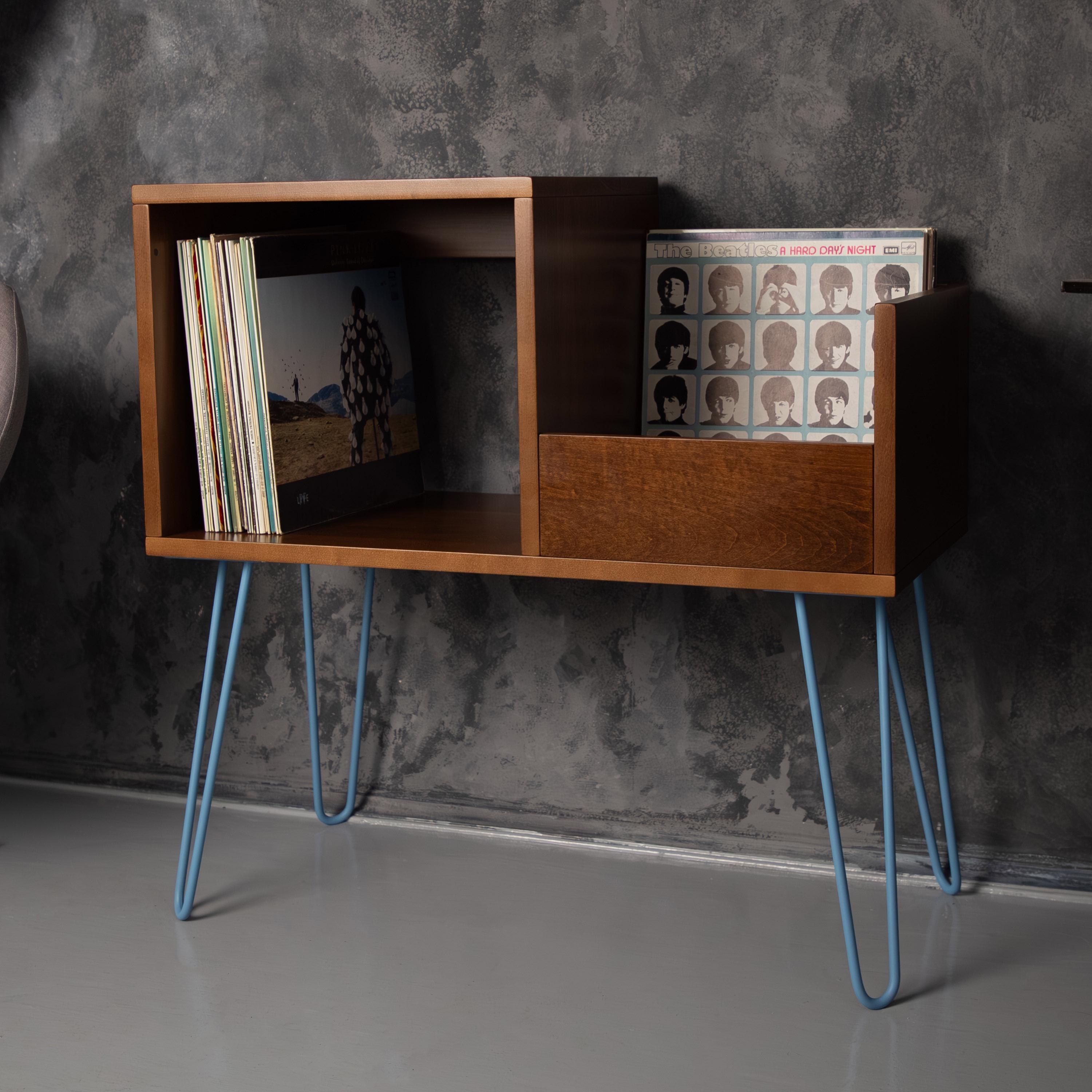 Handmade Modern Vinyl Record Stand, Turntable LP Storage Furniture