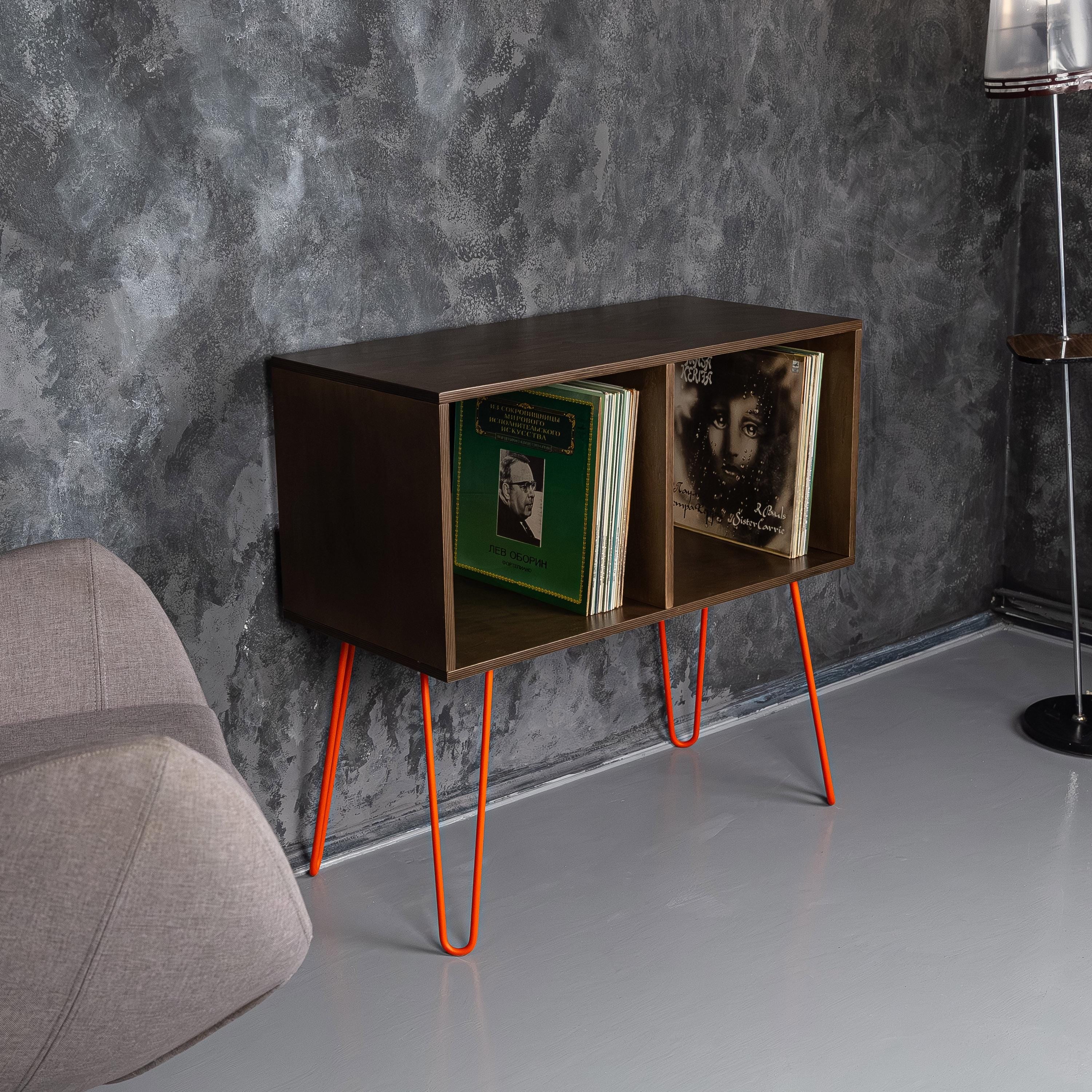 Handmade Wood Vinyl Record Player Table with Metal Legs