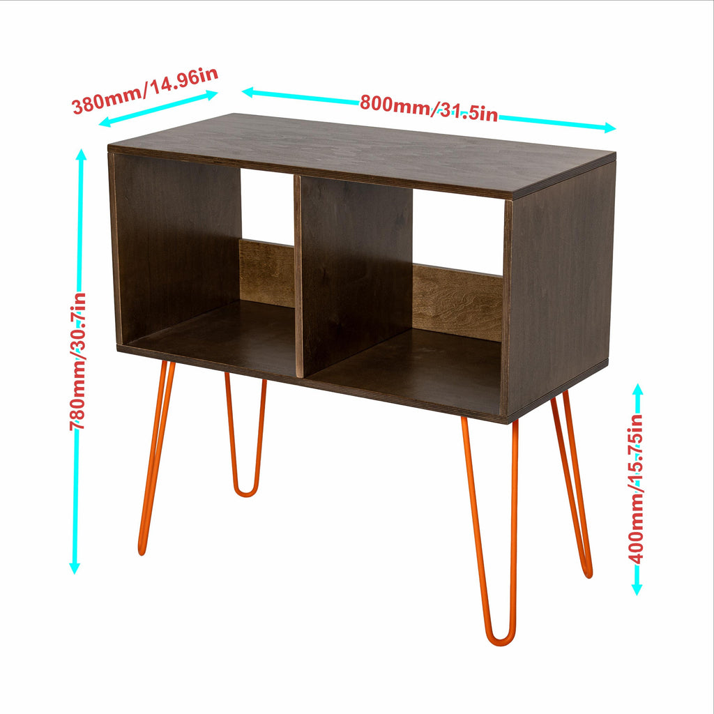 Handmade Wood Vinyl Record Player Table with Metal Legs